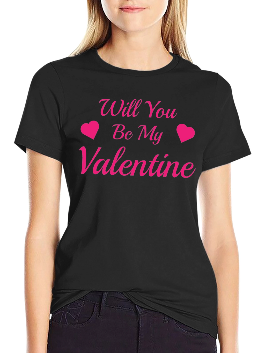 Will You Be My Valentine Black Graphic T-Shirt