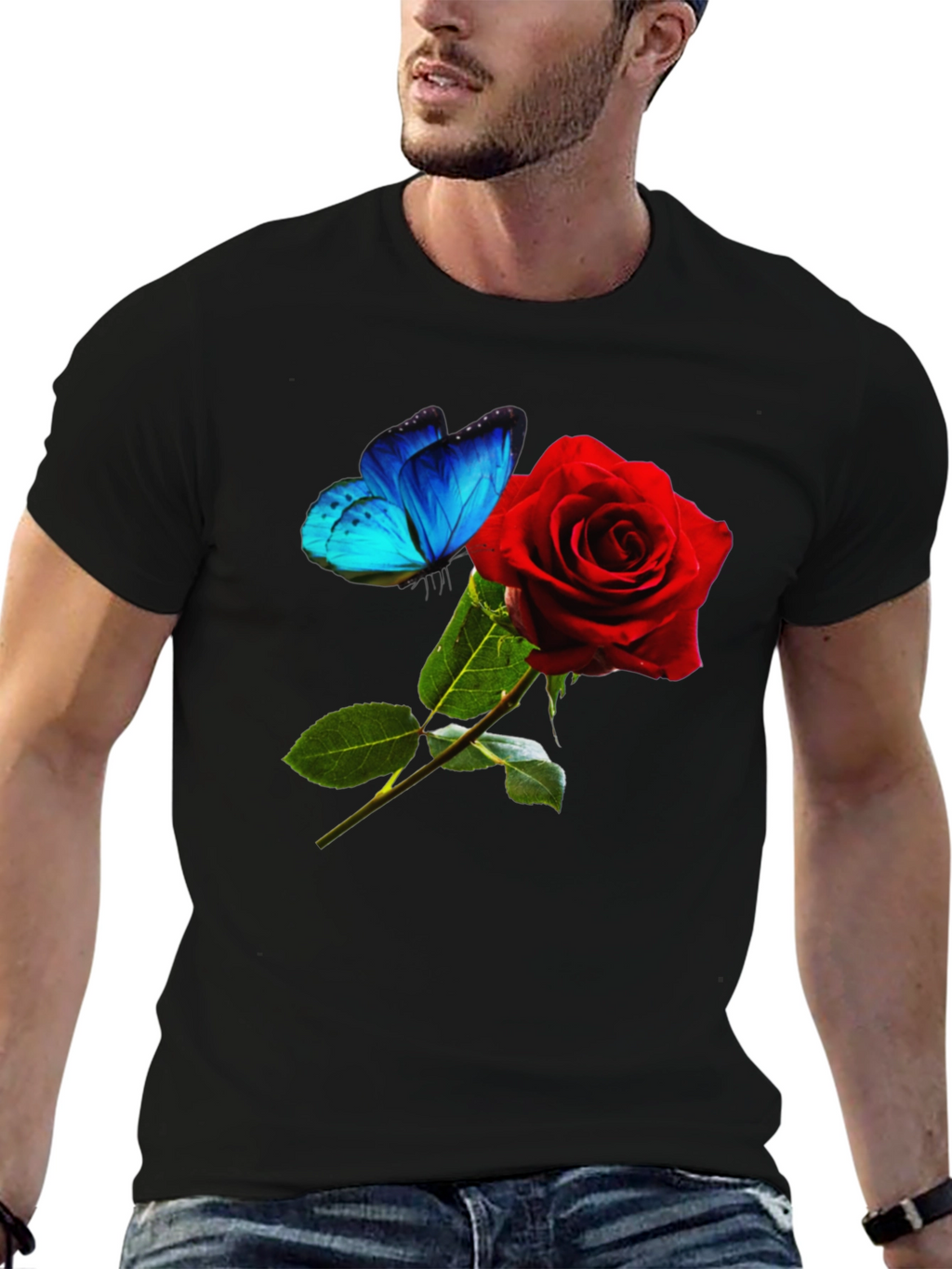 Rose & Butterfly Graphic T-Shirt