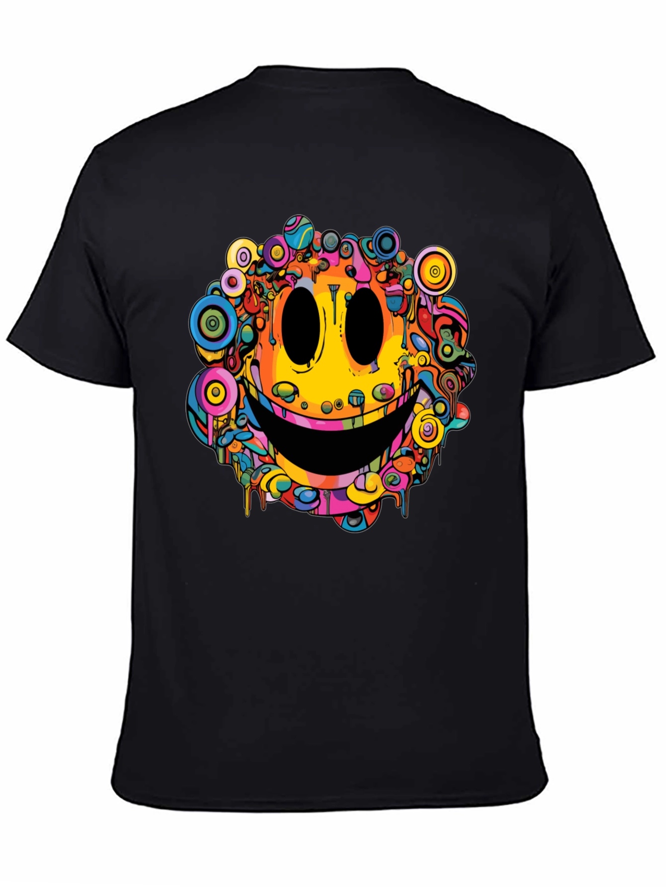 Psychedelic Smiley Face Graphic Tee - Black