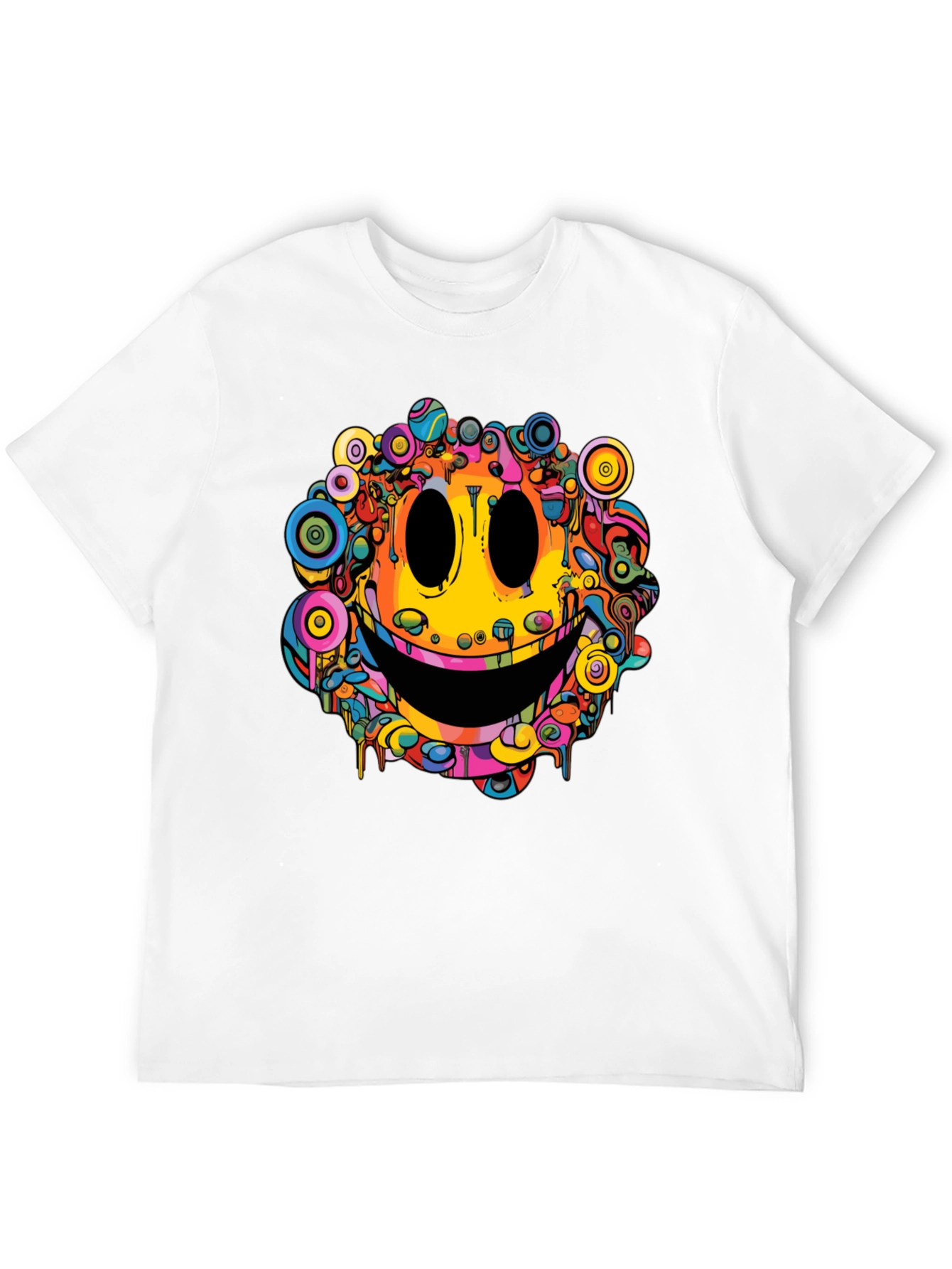 Psychedelic Smiley Face Graphic Tee - Black