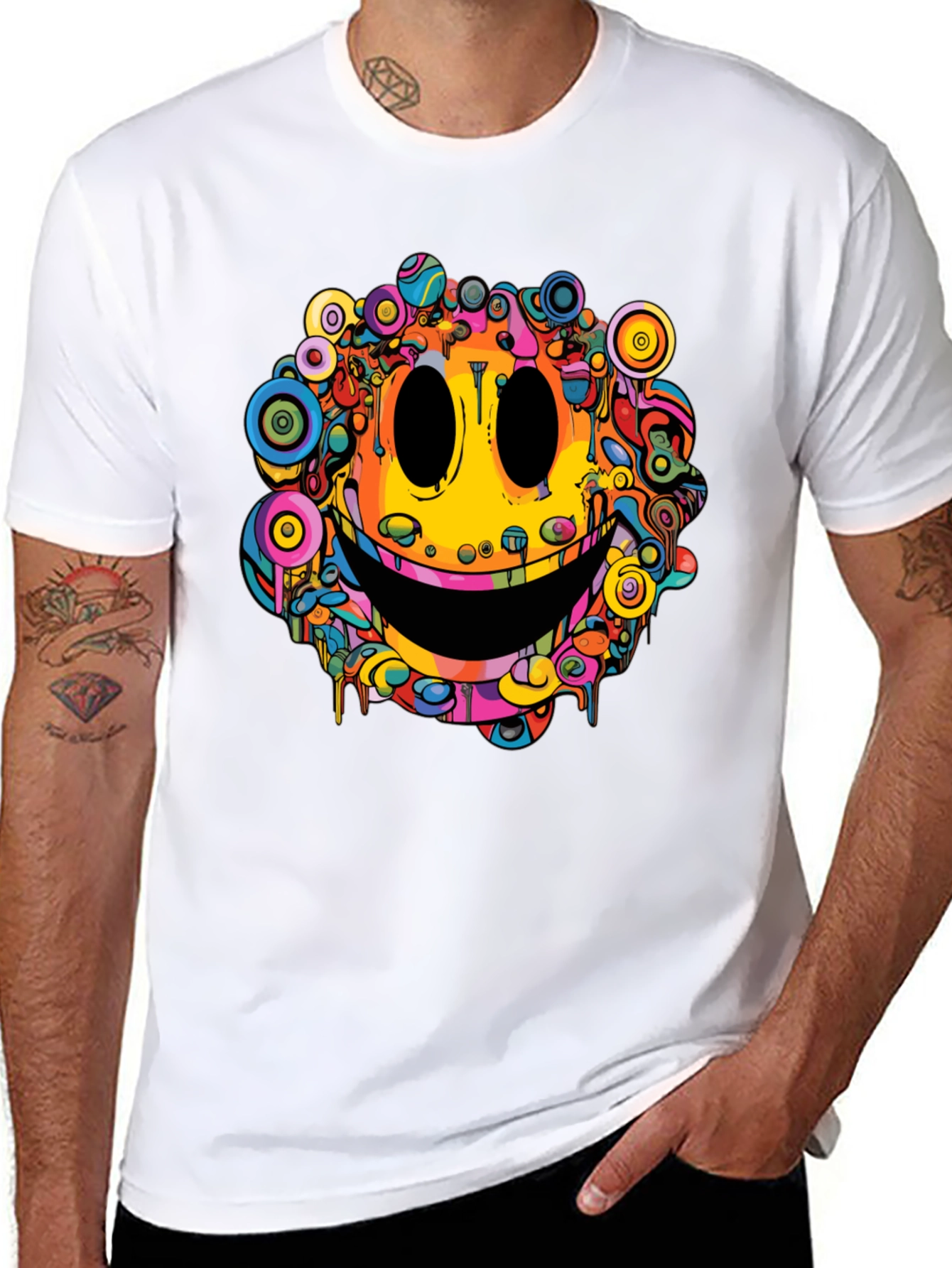 Psychedelic Smiley Face Graphic Tee - Black
