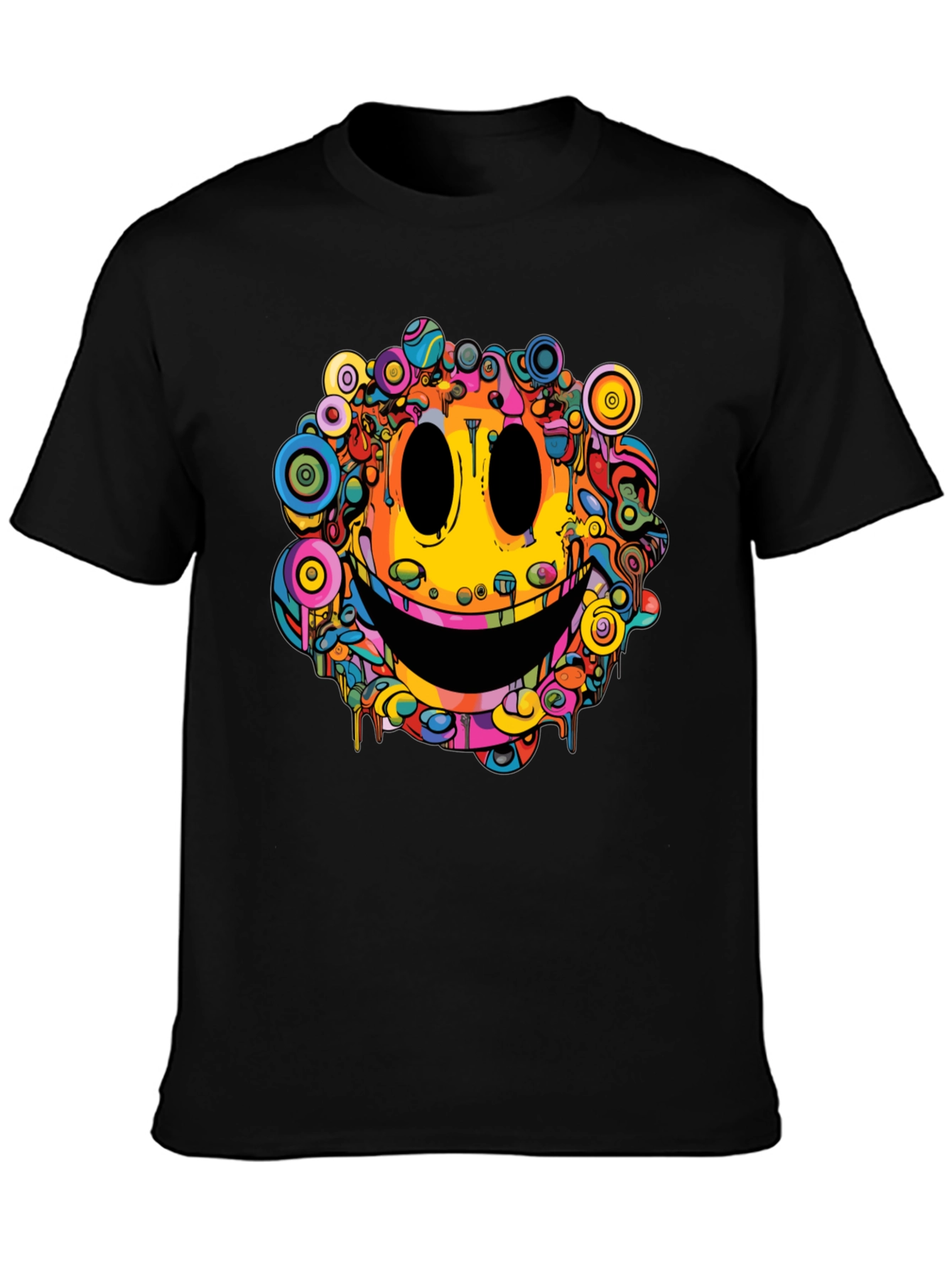 Psychedelic Smiley Face Graphic Tee - Black