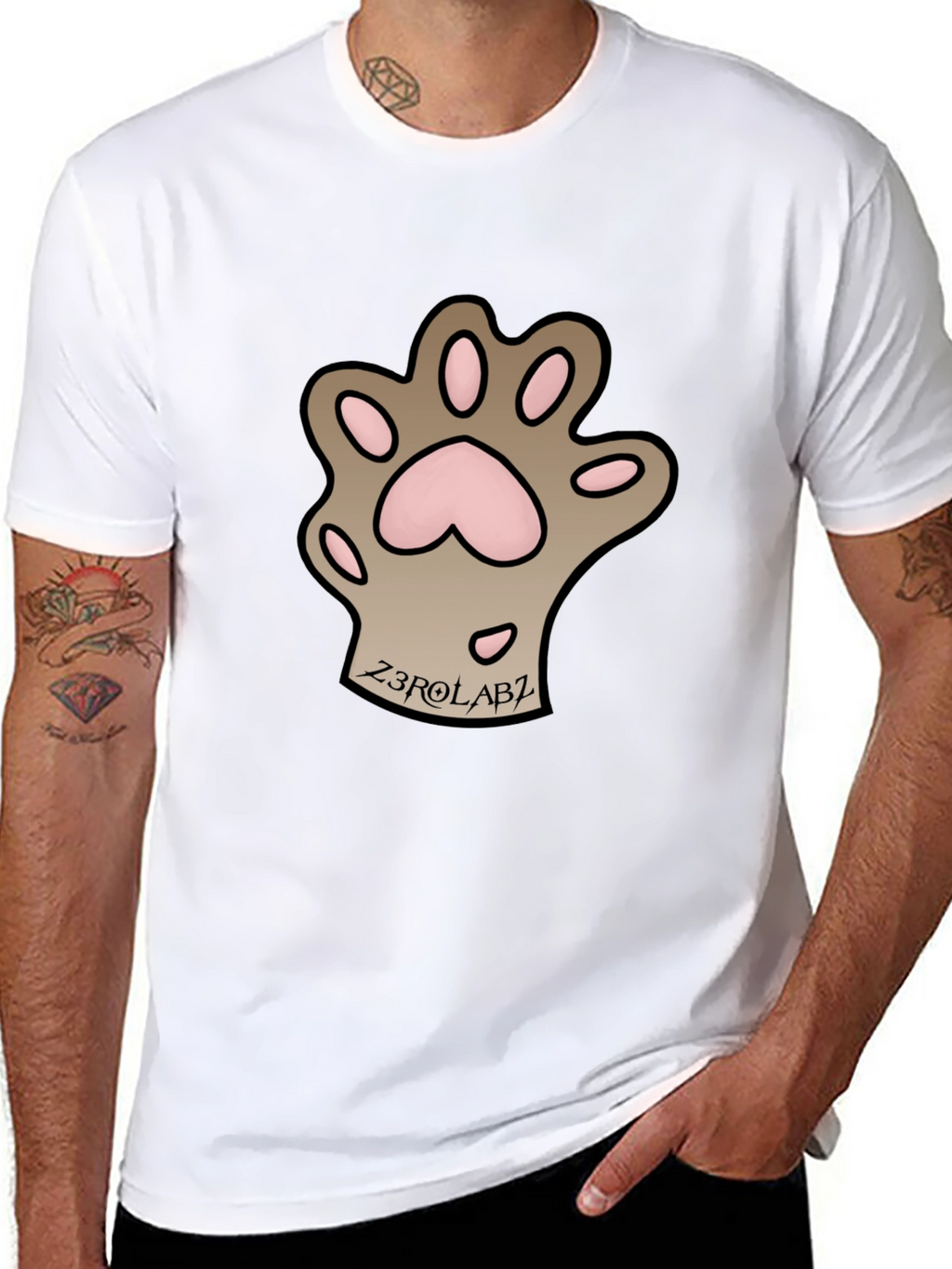 Mens Black Graphic Tee - Cat Paw Print