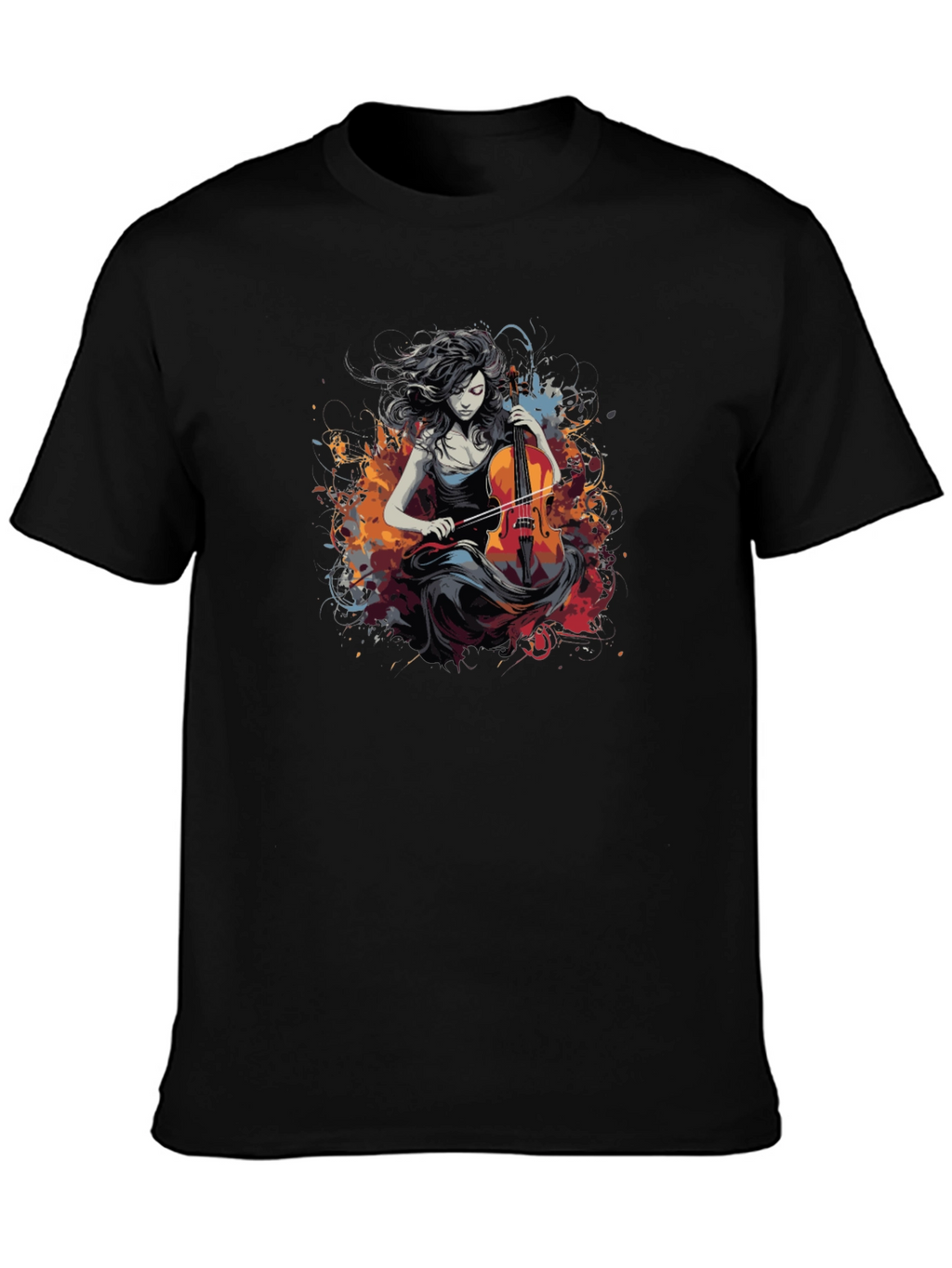 Cello Woman Black Tee - Artsy Design