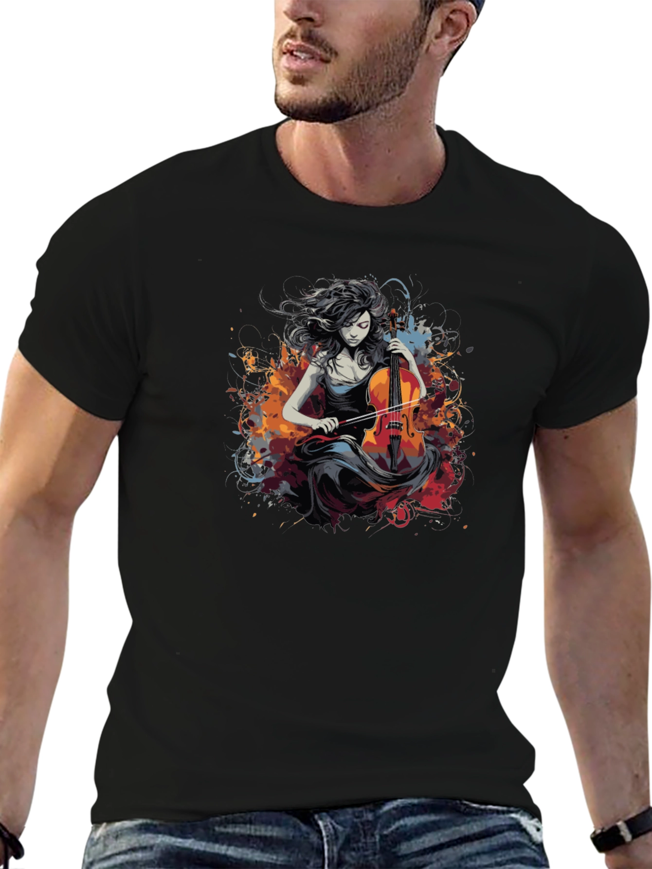 Cello Woman Black Tee - Artsy Design