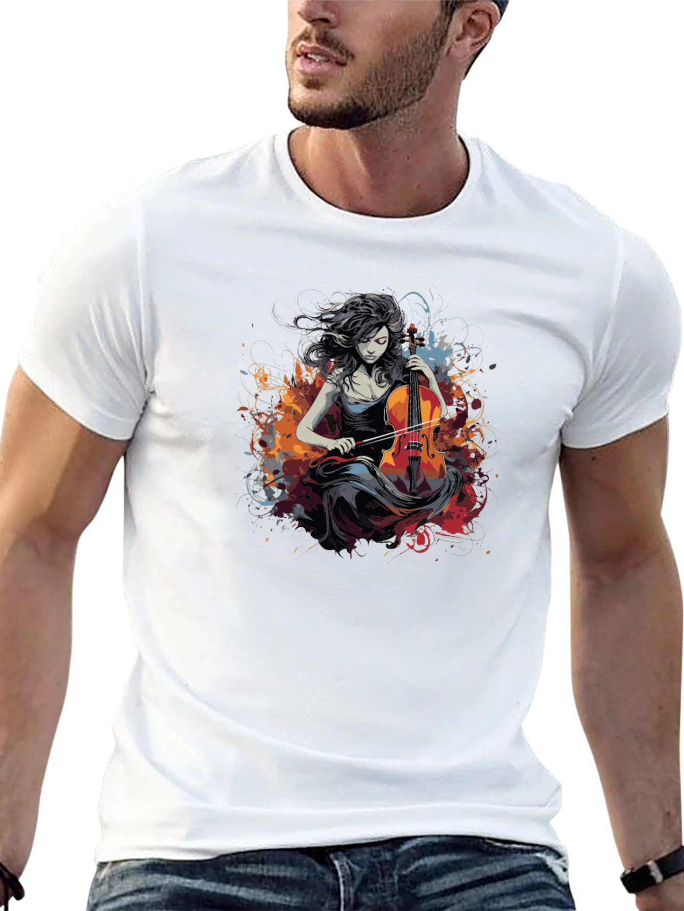 Cello Woman Black Tee - Artsy Design