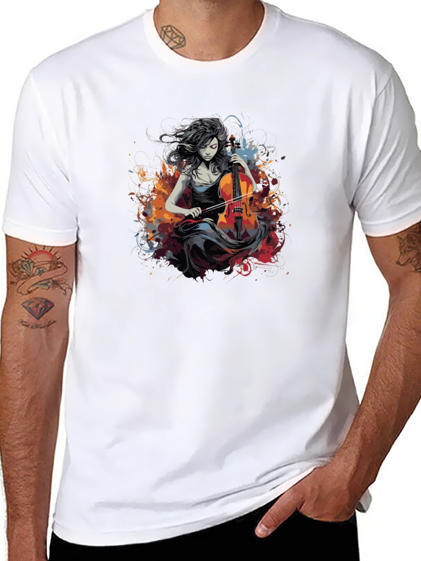 Cello Woman Black Tee - Artsy Design