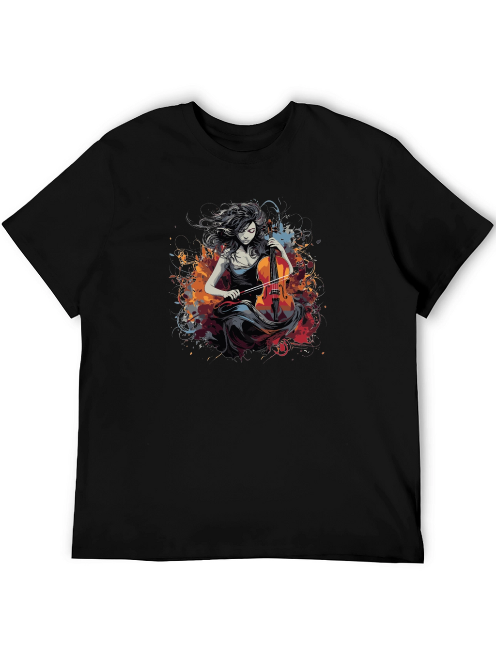 Cello Woman Black Tee - Artsy Design
