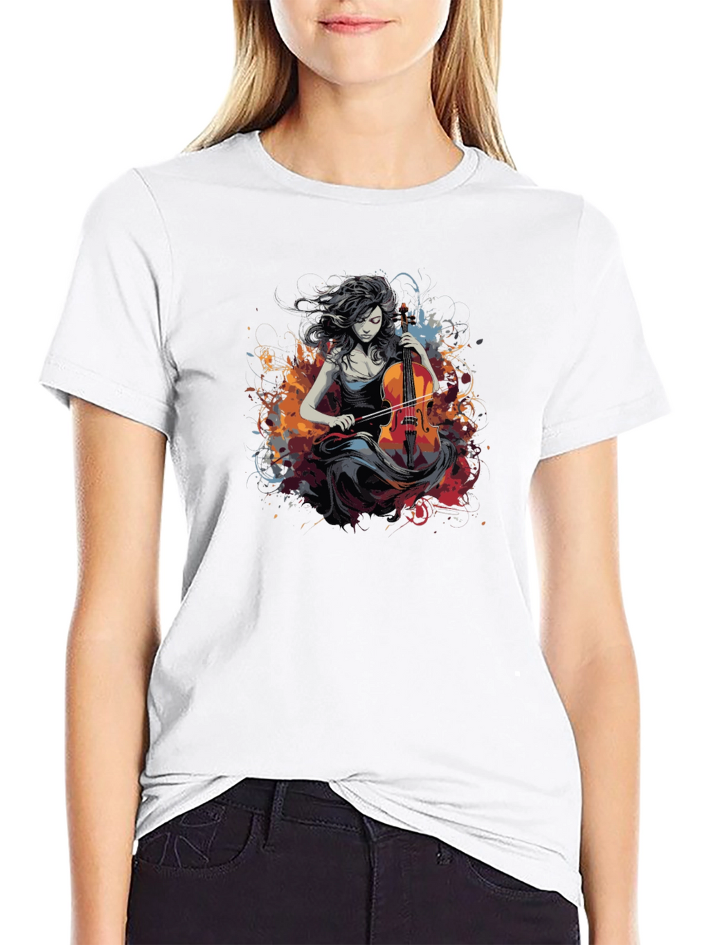 Cello Woman Black Tee - Artsy Design