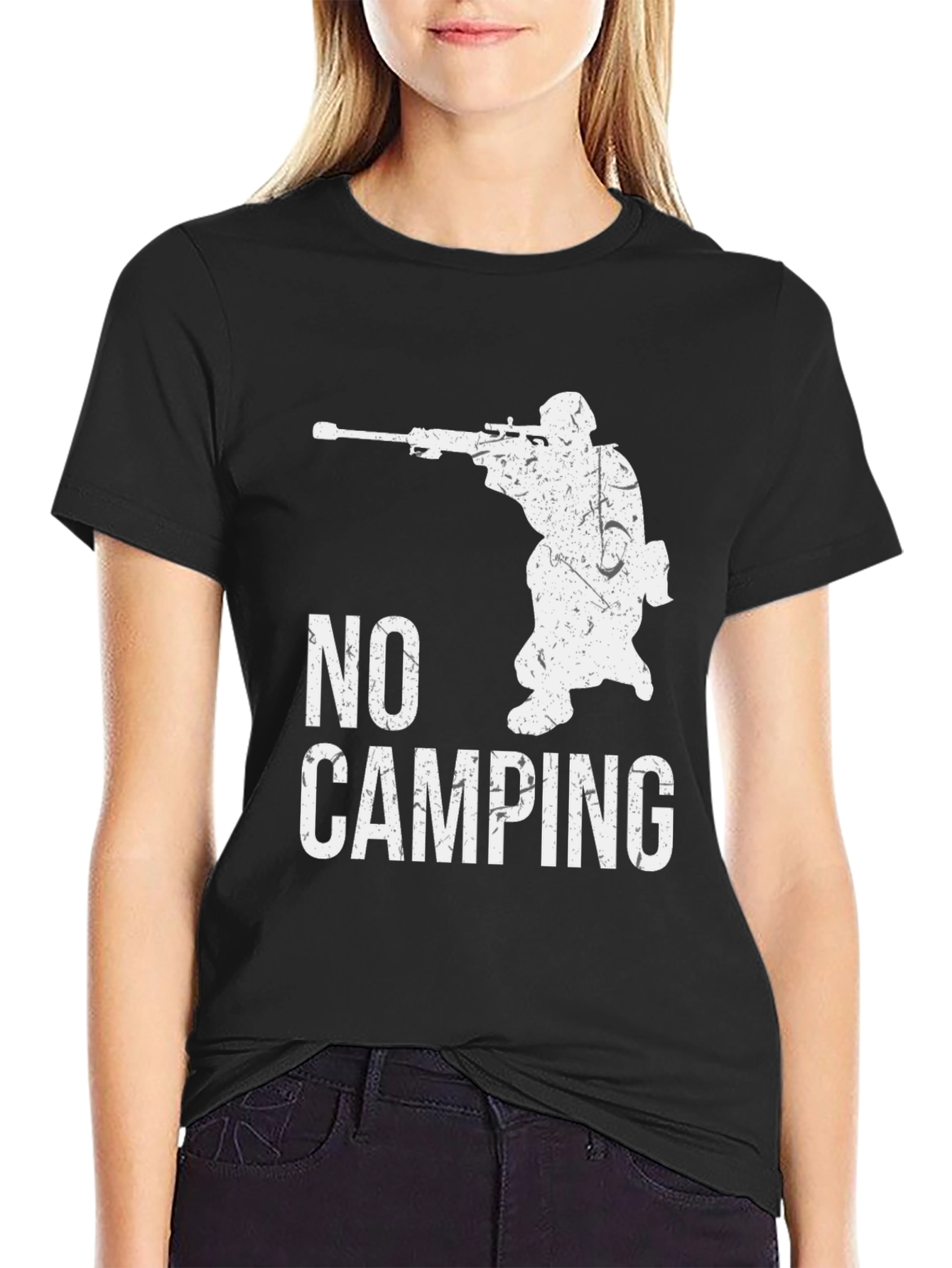 No Camping Sniper Graphic Tee - Black Cotton