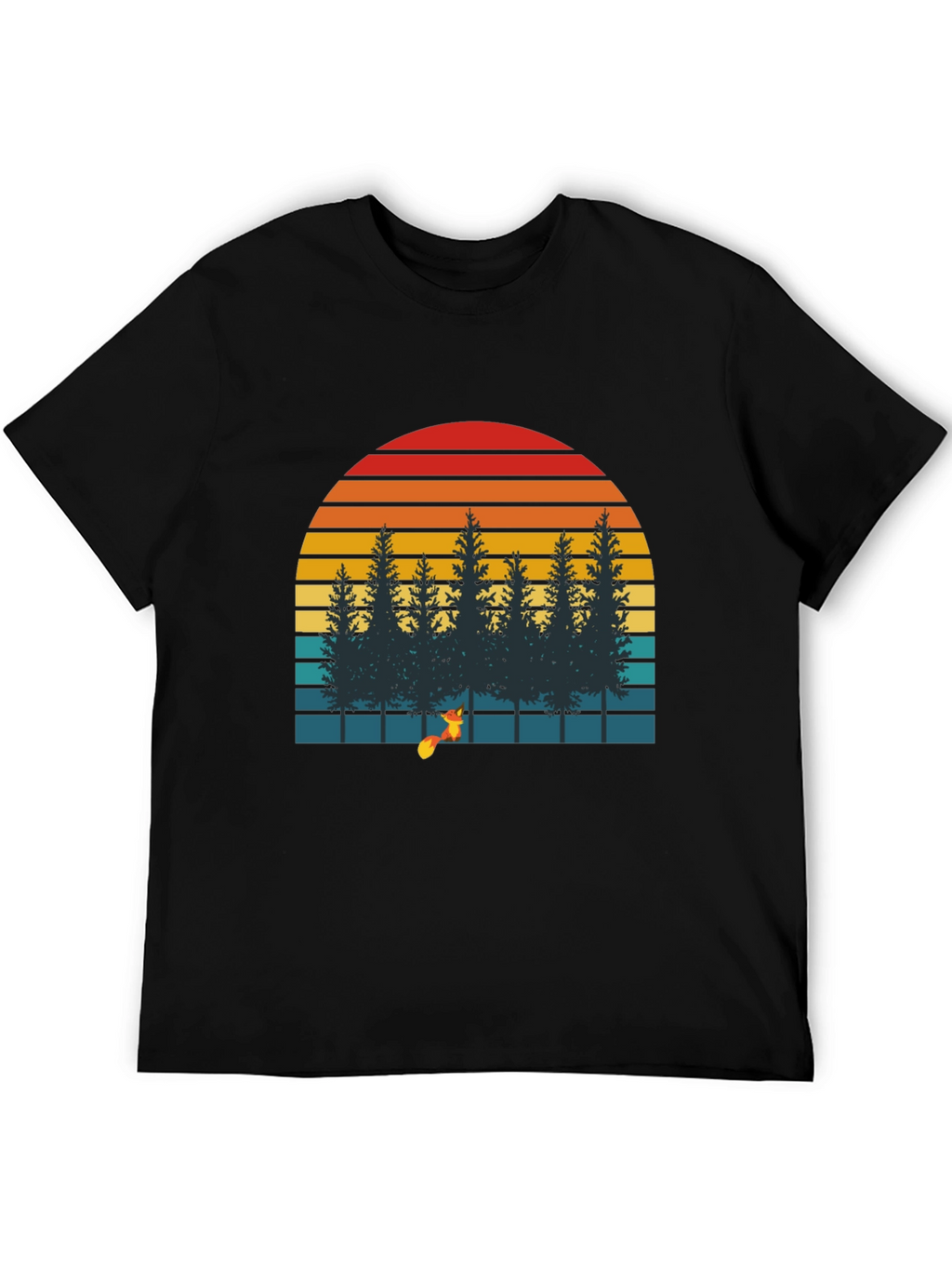 Retro Sunset Forest Fox Graphic T-Shirt