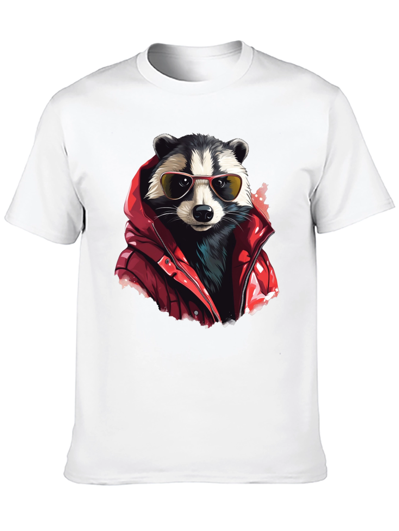 Raccoon in Red Jacket Graphic T-Shirt