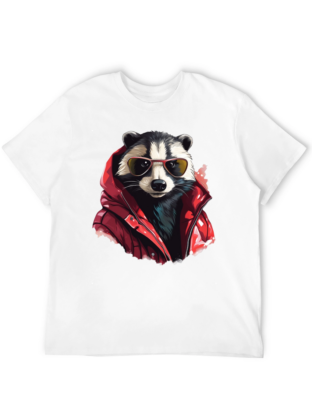 Raccoon in Red Jacket Graphic T-Shirt