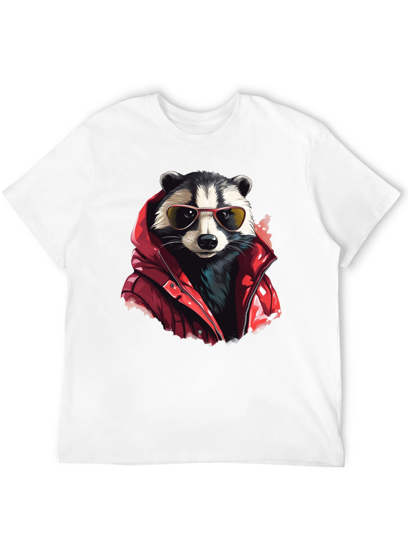 Raccoon in Red Jacket Graphic T-Shirt