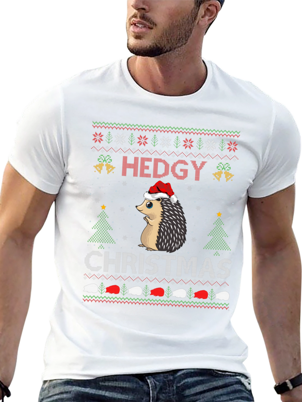 Hedgy Christmas T-Shirt - Ugly Sweater Style