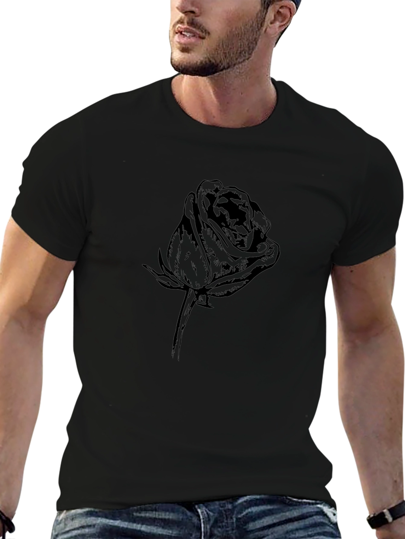 Black Rose Graphic Tee - Mens Casual T-Shirt