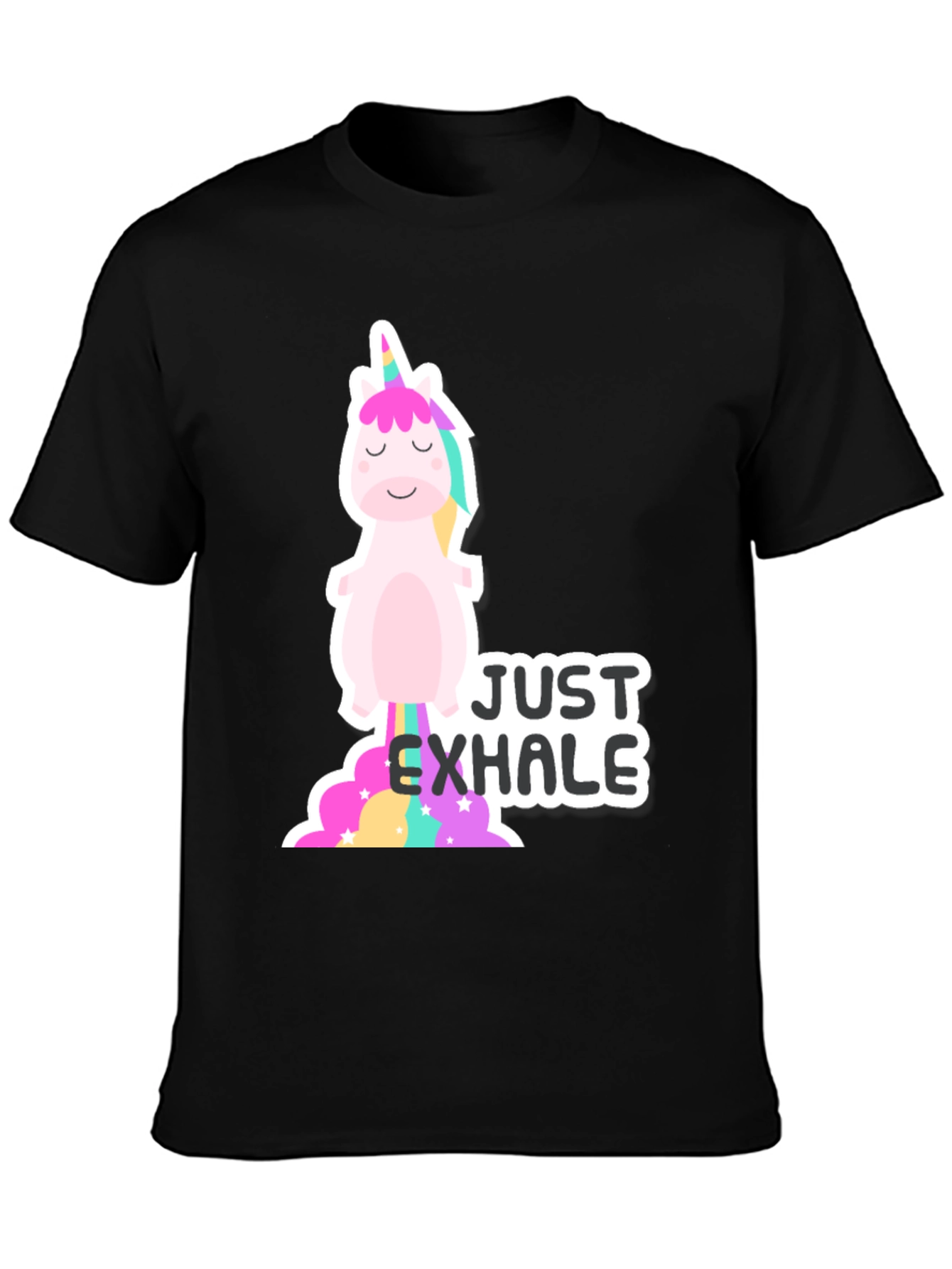Just Exhale Unicorn T-Shirt - Black Cotton Tee