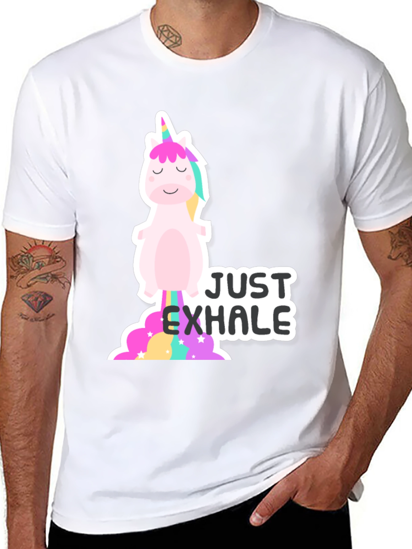 Just Exhale Unicorn T-Shirt - Black Cotton Tee