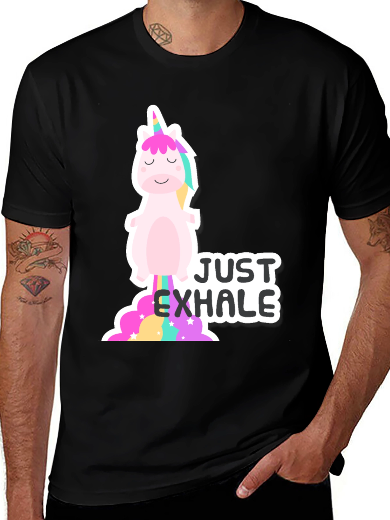 Just Exhale Unicorn T-Shirt - Black Cotton Tee