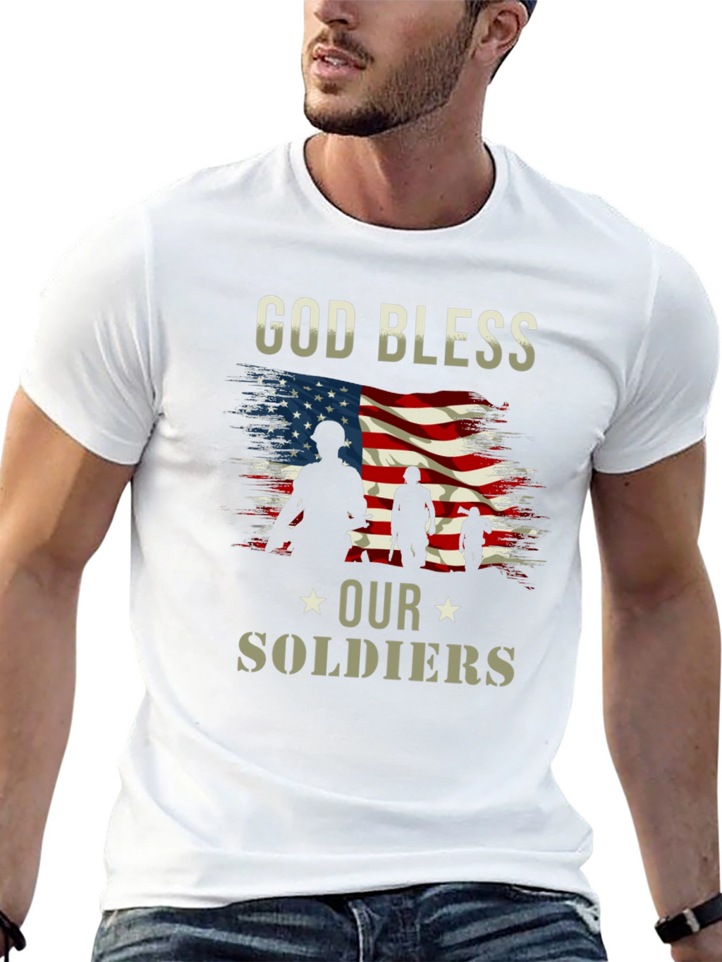 God Bless Our Soldiers American Flag T-Shirt
