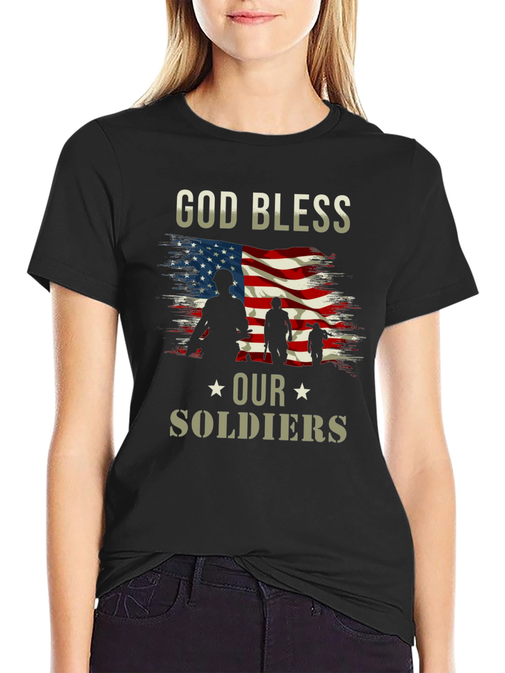 God Bless Our Soldiers American Flag T-Shirt