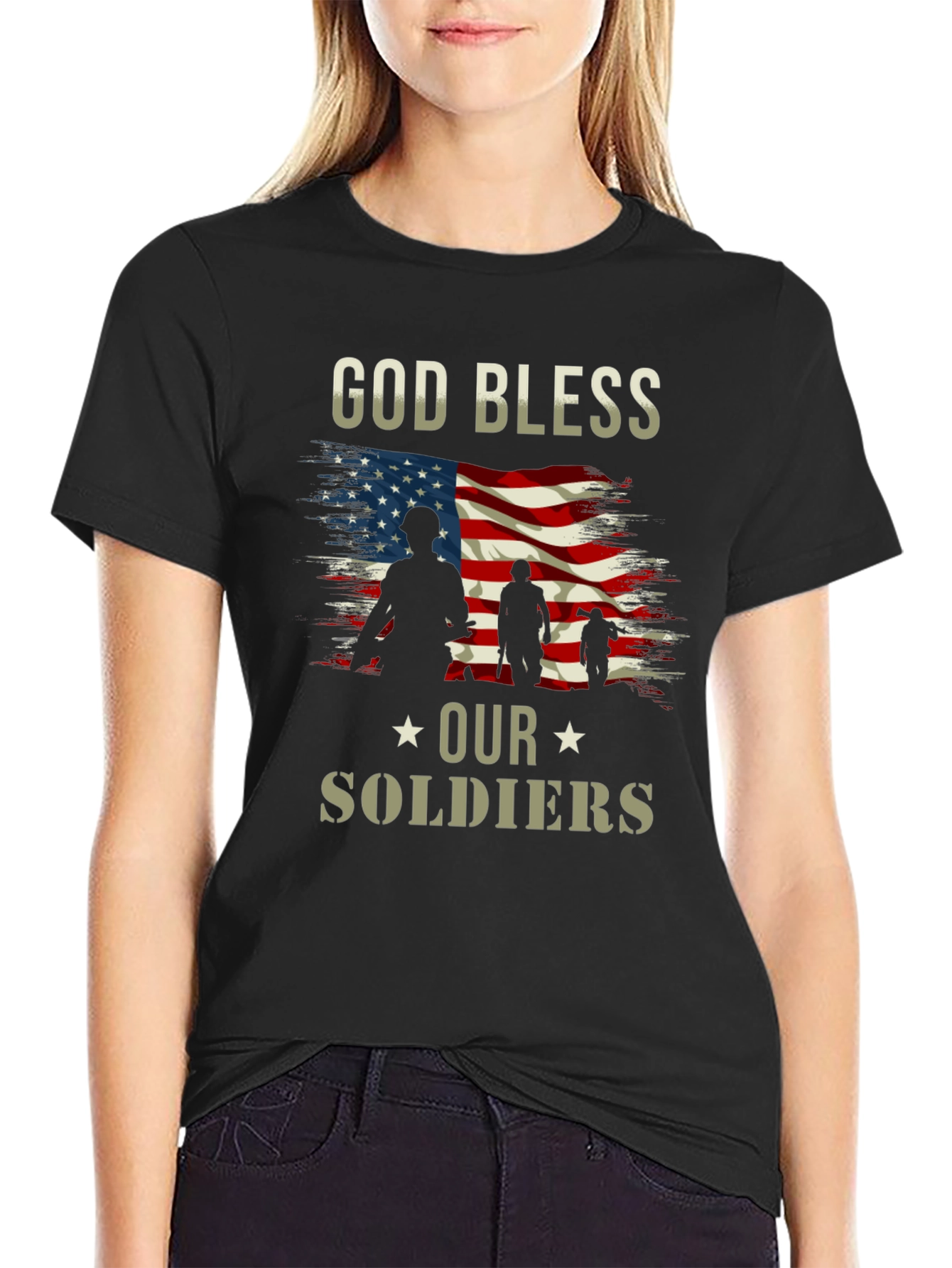 God Bless Our Soldiers American Flag T-Shirt