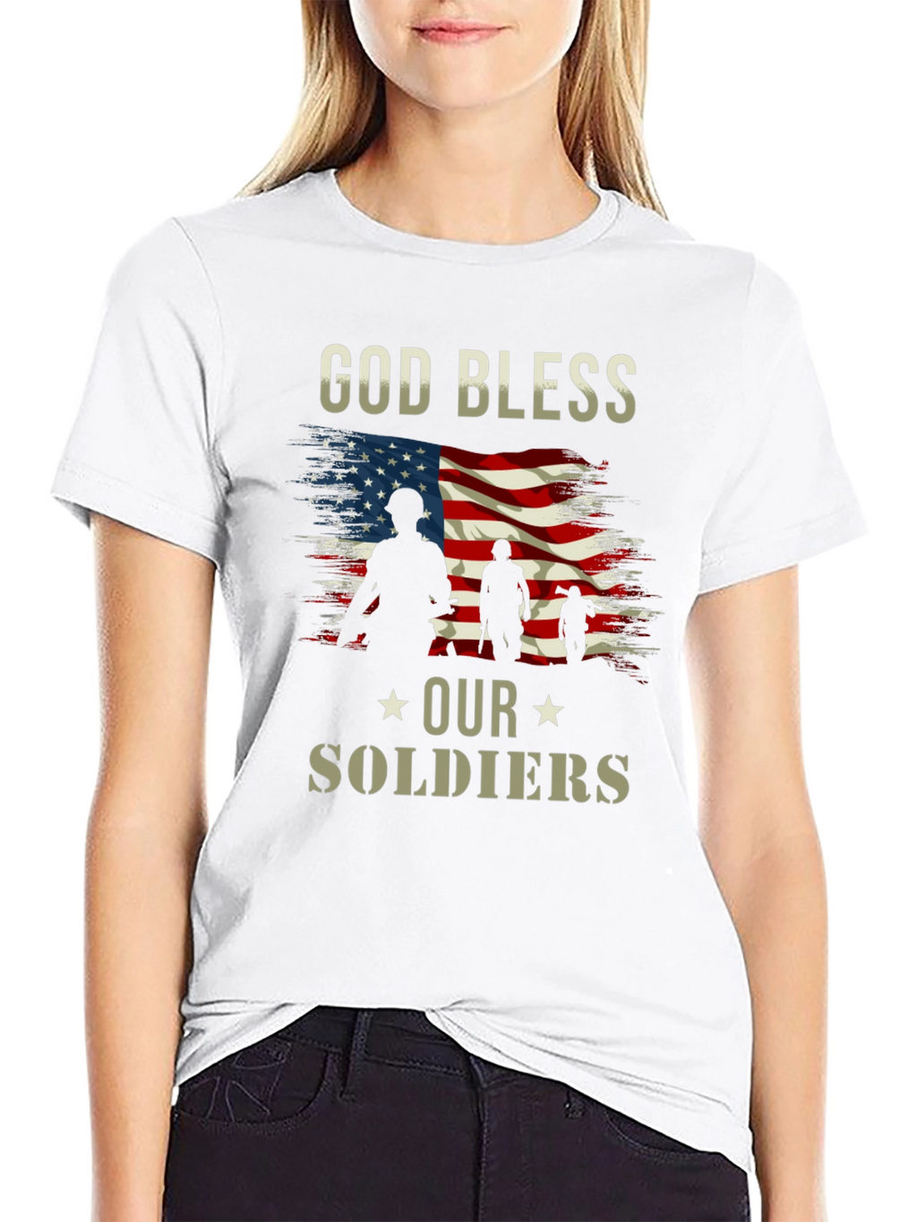 God Bless Our Soldiers American Flag T-Shirt