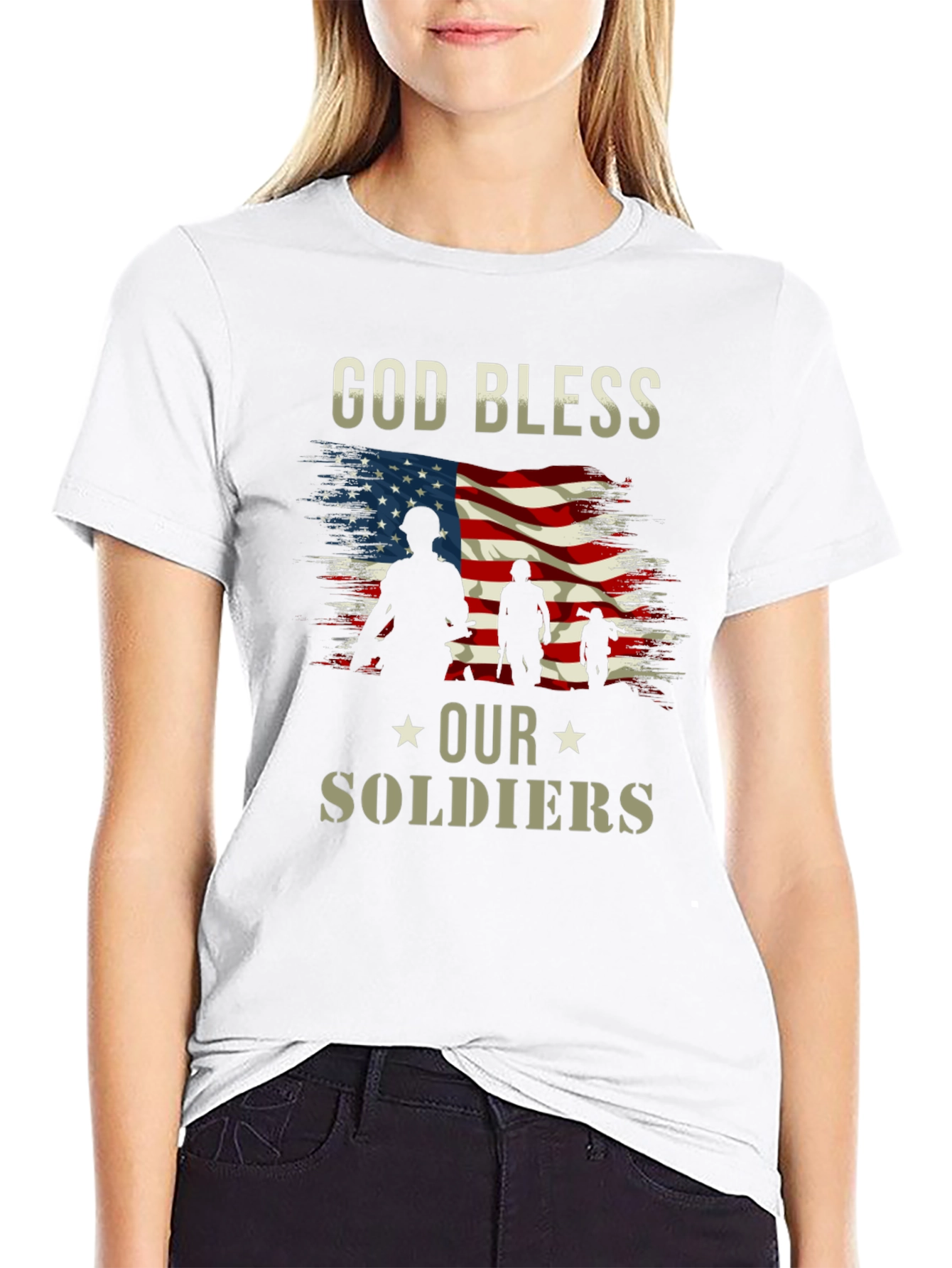 God Bless Our Soldiers American Flag T-Shirt