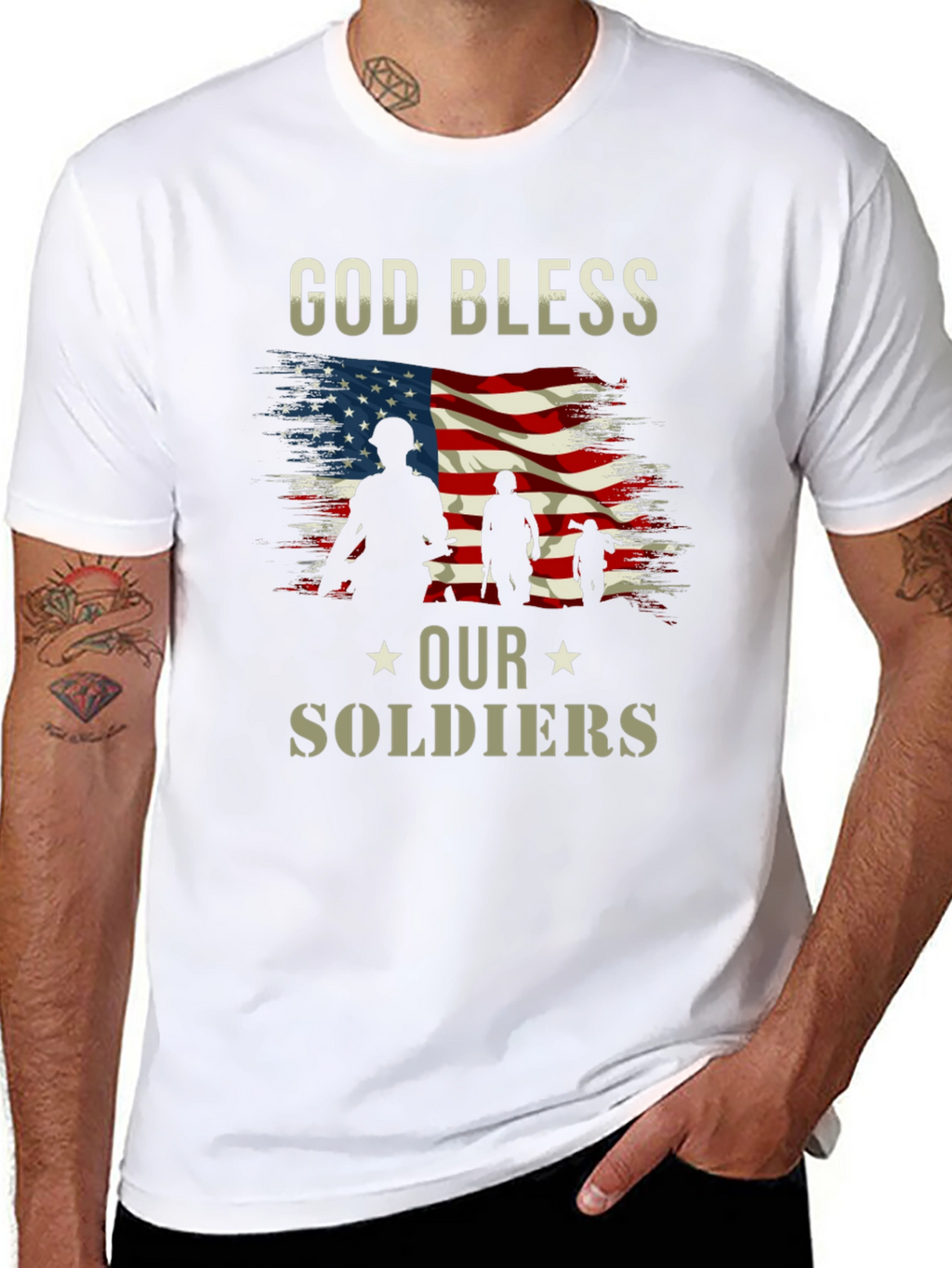 God Bless Our Soldiers American Flag T-Shirt
