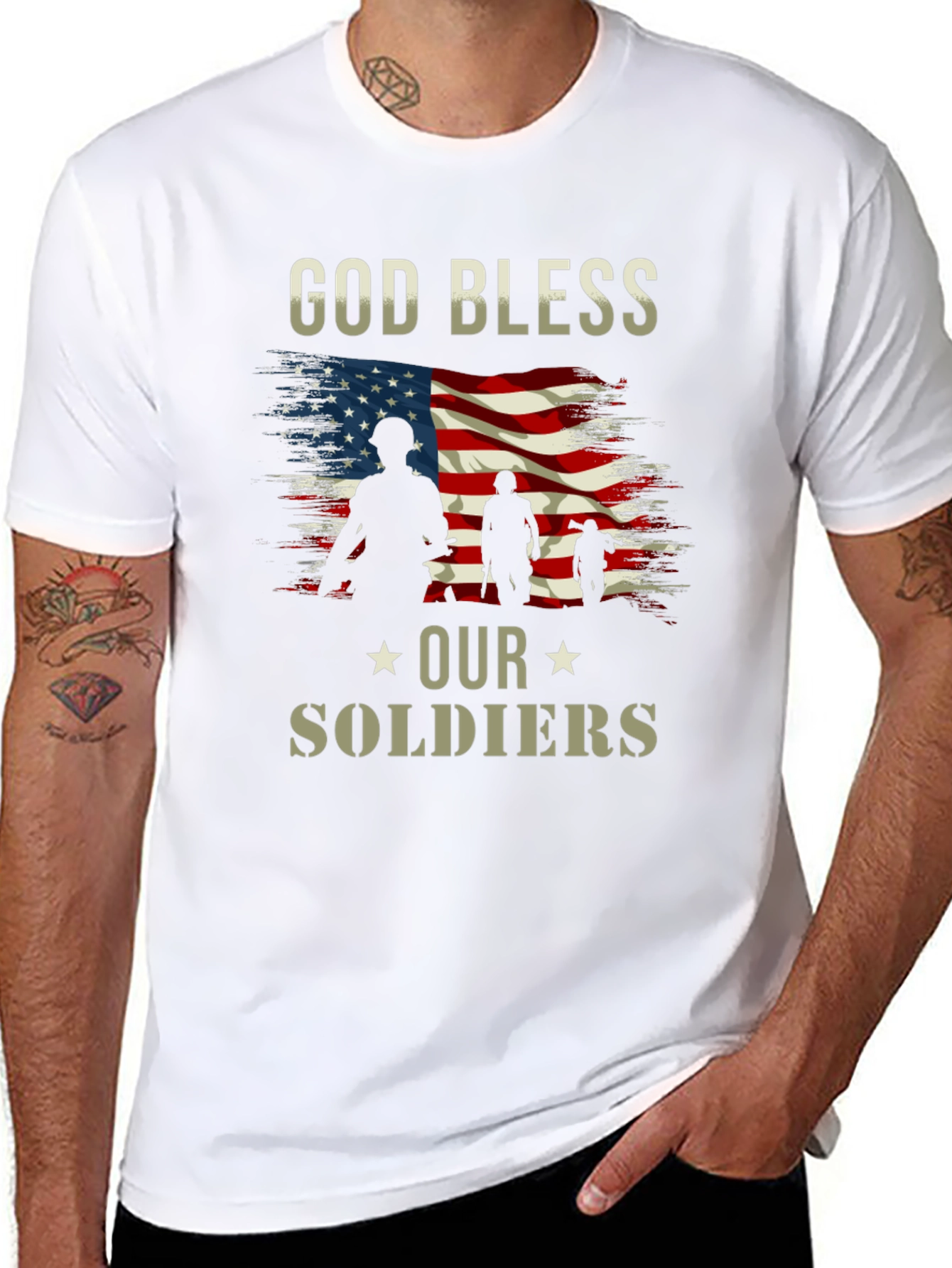 God Bless Our Soldiers American Flag T-Shirt