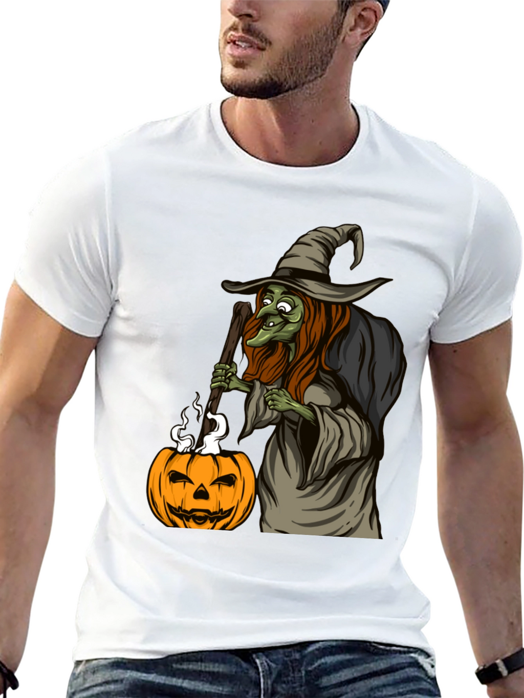 Witch & Pumpkin Graphic Tee - Halloween T-Shirt