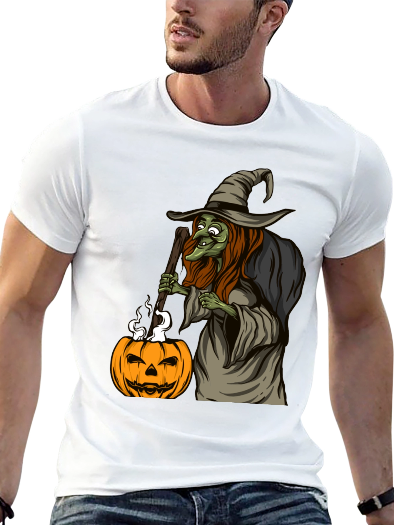 Witch & Pumpkin Graphic Tee - Halloween T-Shirt