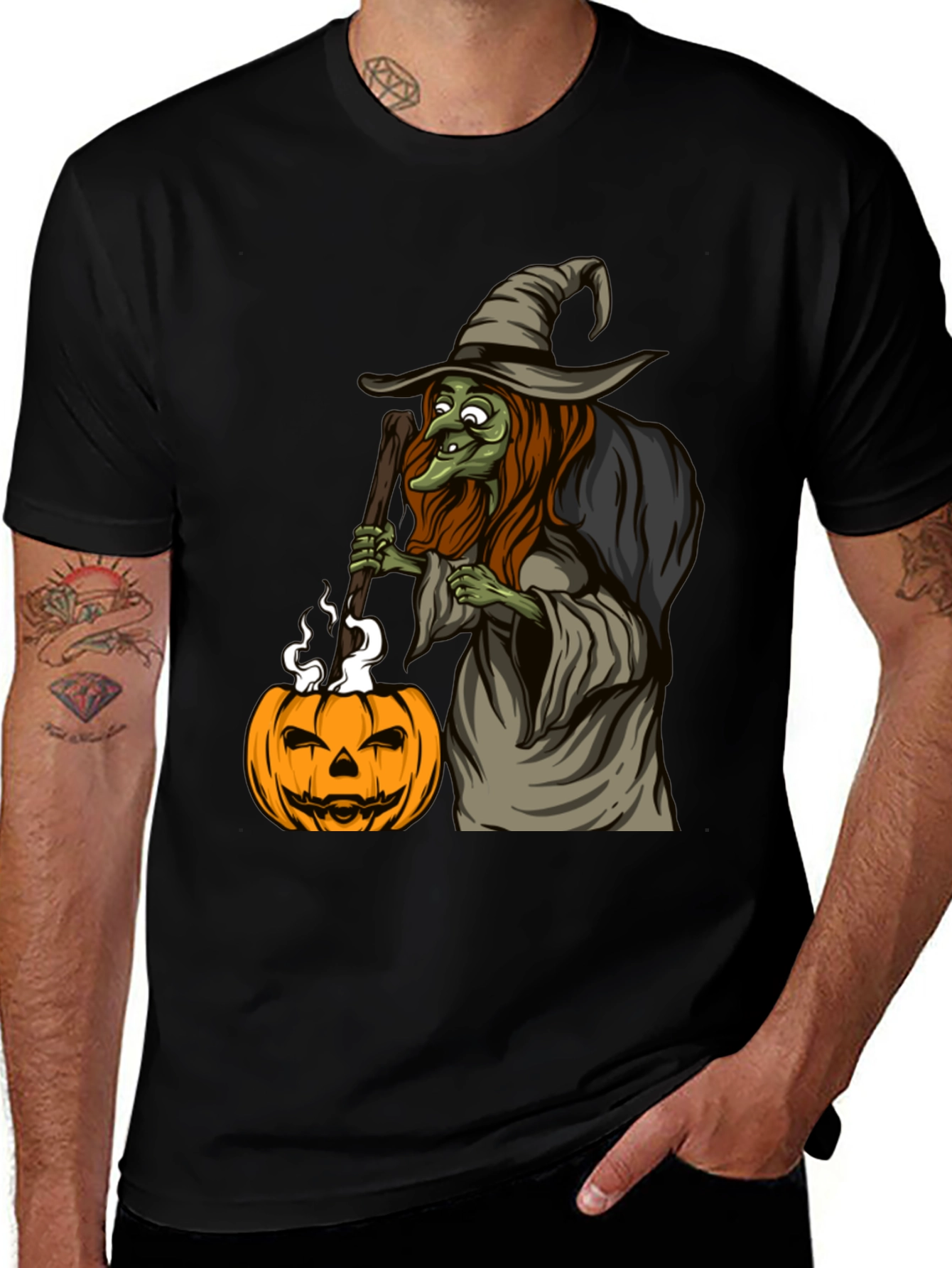 Witch & Pumpkin Graphic Tee - Halloween T-Shirt
