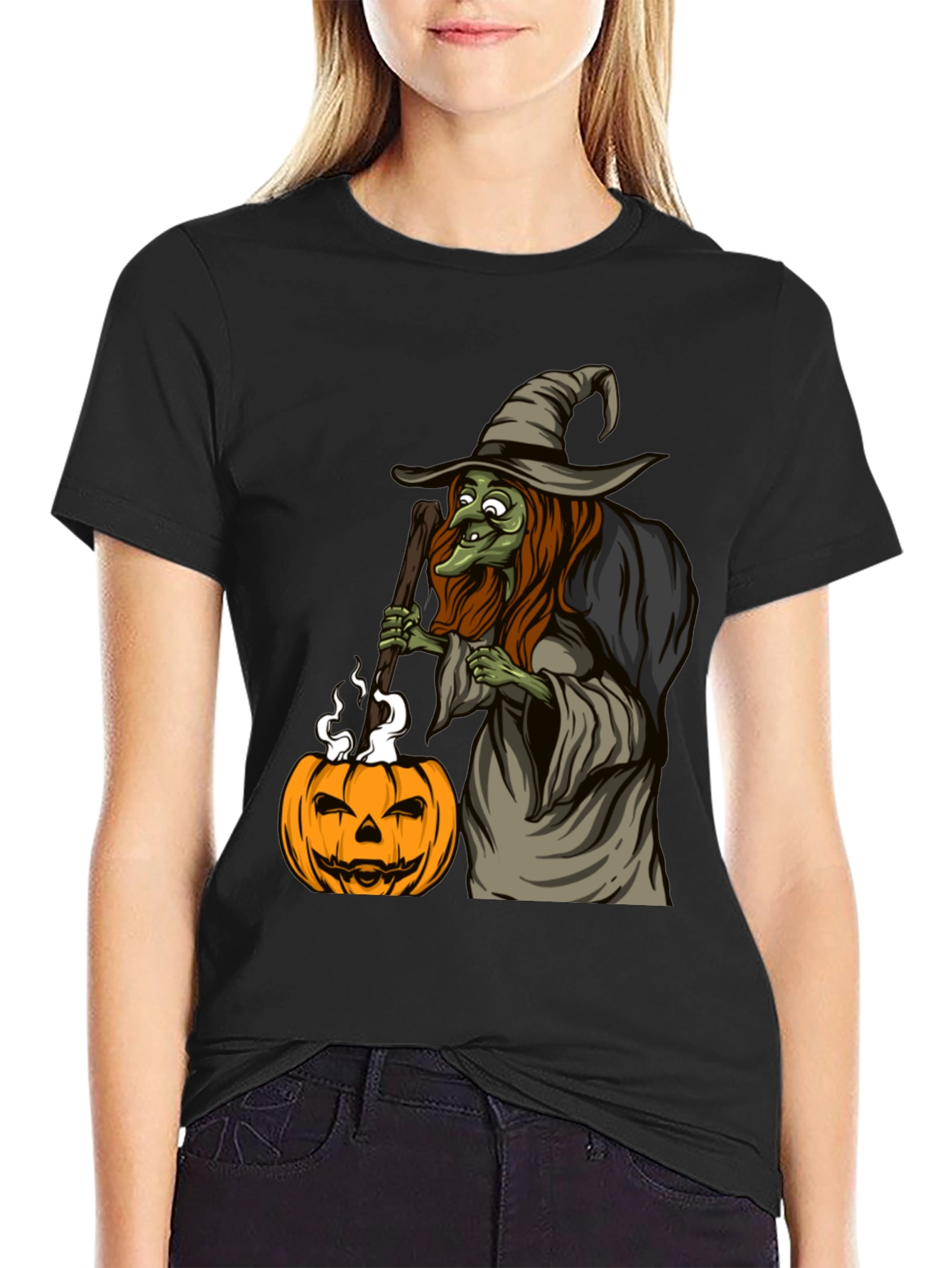 Witch & Pumpkin Graphic Tee - Halloween T-Shirt