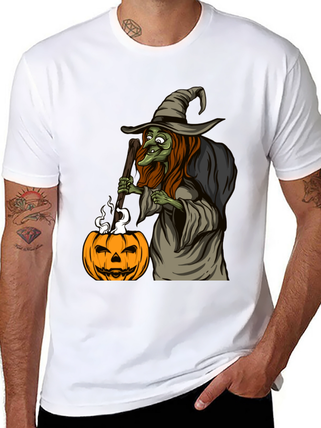 Witch & Pumpkin Graphic Tee - Halloween T-Shirt