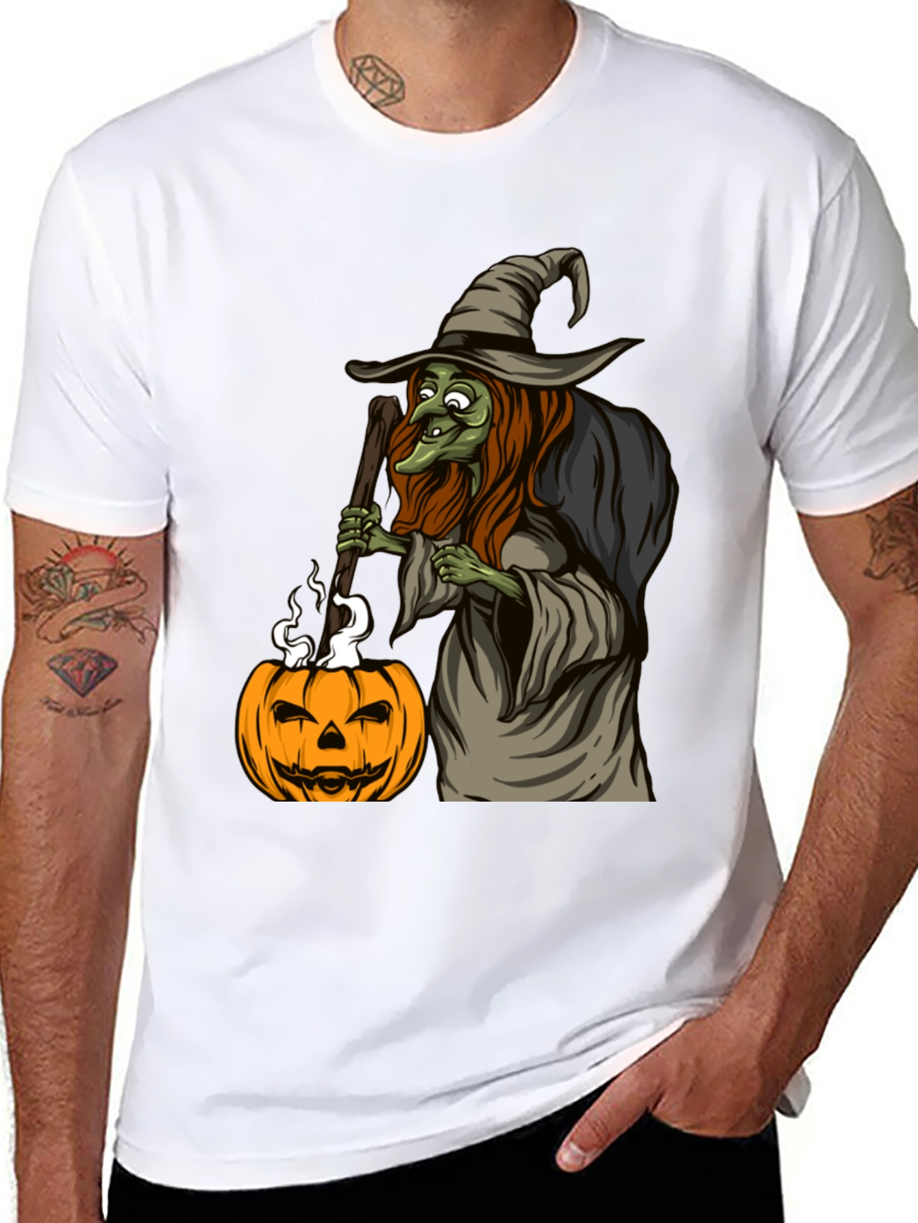 Witch & Pumpkin Graphic Tee - Halloween T-Shirt