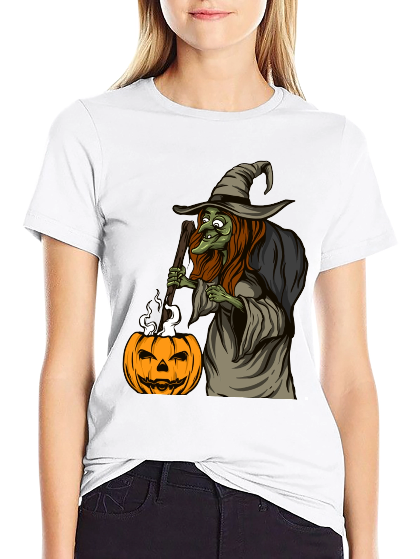 Witch & Pumpkin Graphic Tee - Halloween T-Shirt