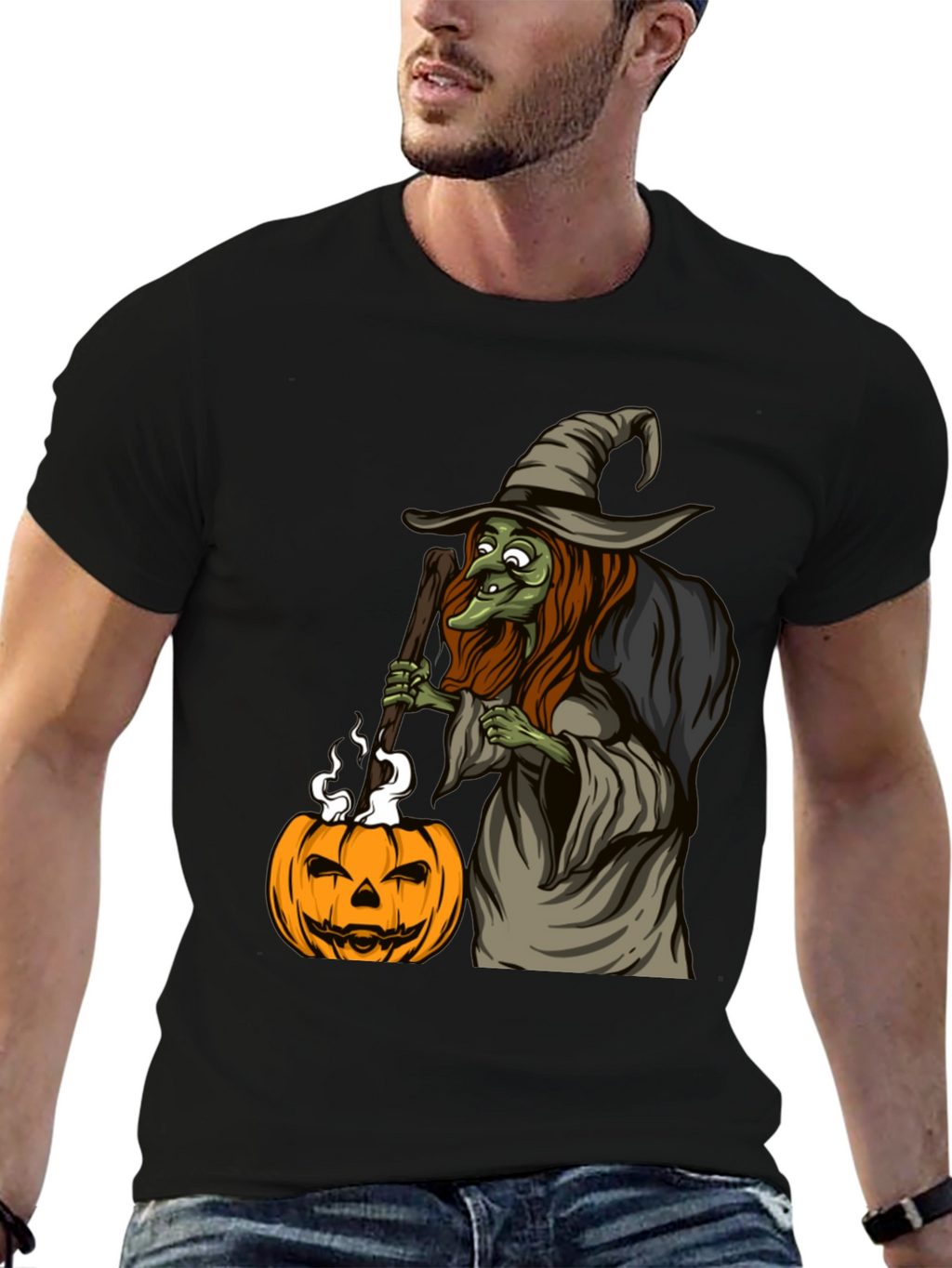 Witch & Pumpkin Graphic Tee - Halloween T-Shirt