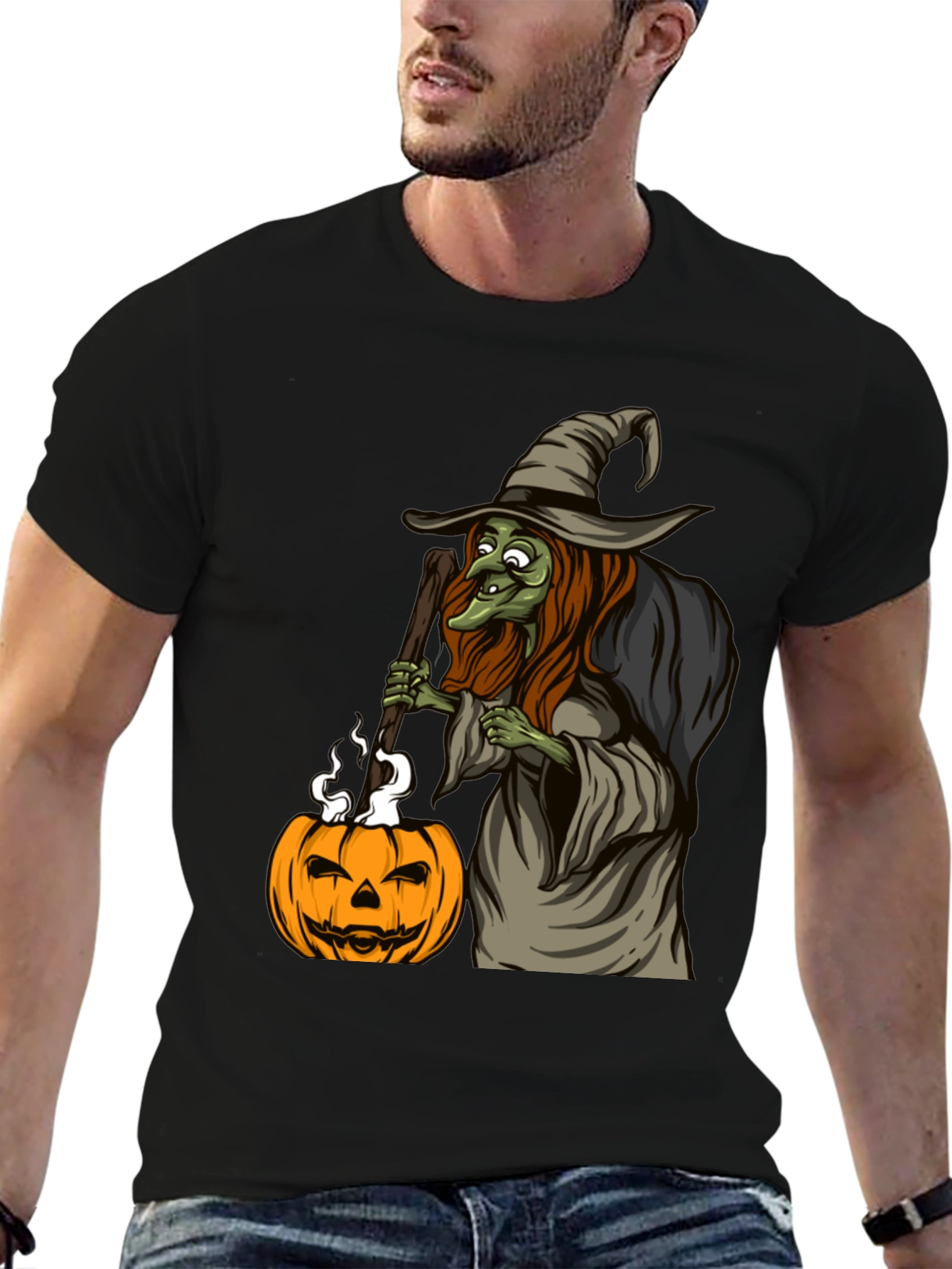 Witch & Pumpkin Graphic Tee - Halloween T-Shirt