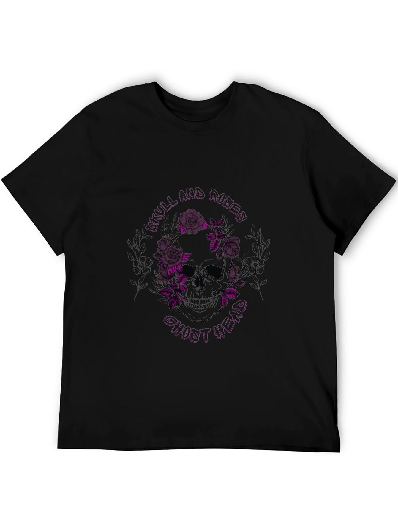 Skull & Roses Graphic Print Black T-Shirt