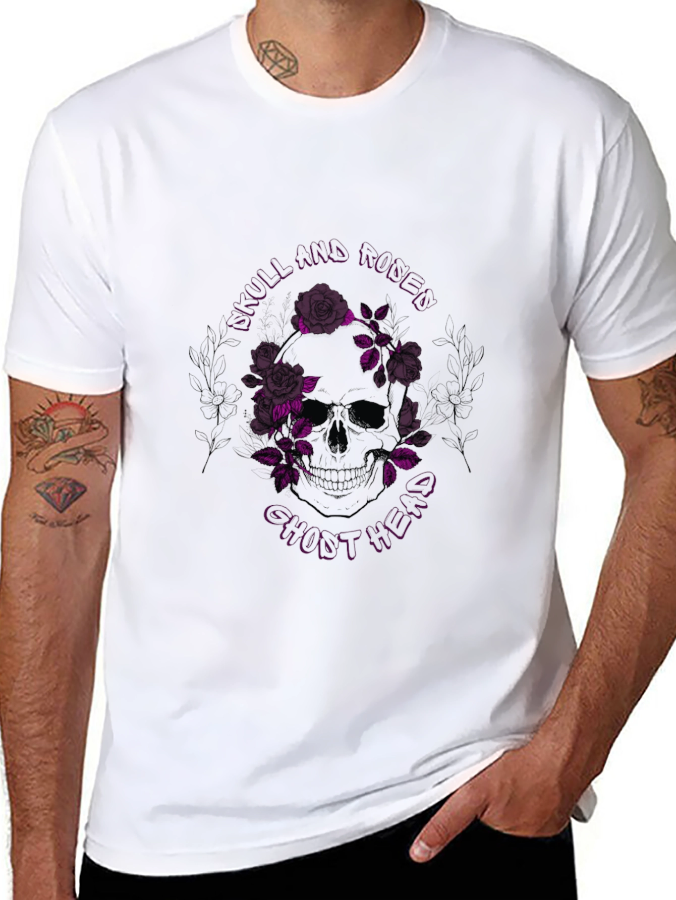 Skull & Roses Graphic Print Black T-Shirt