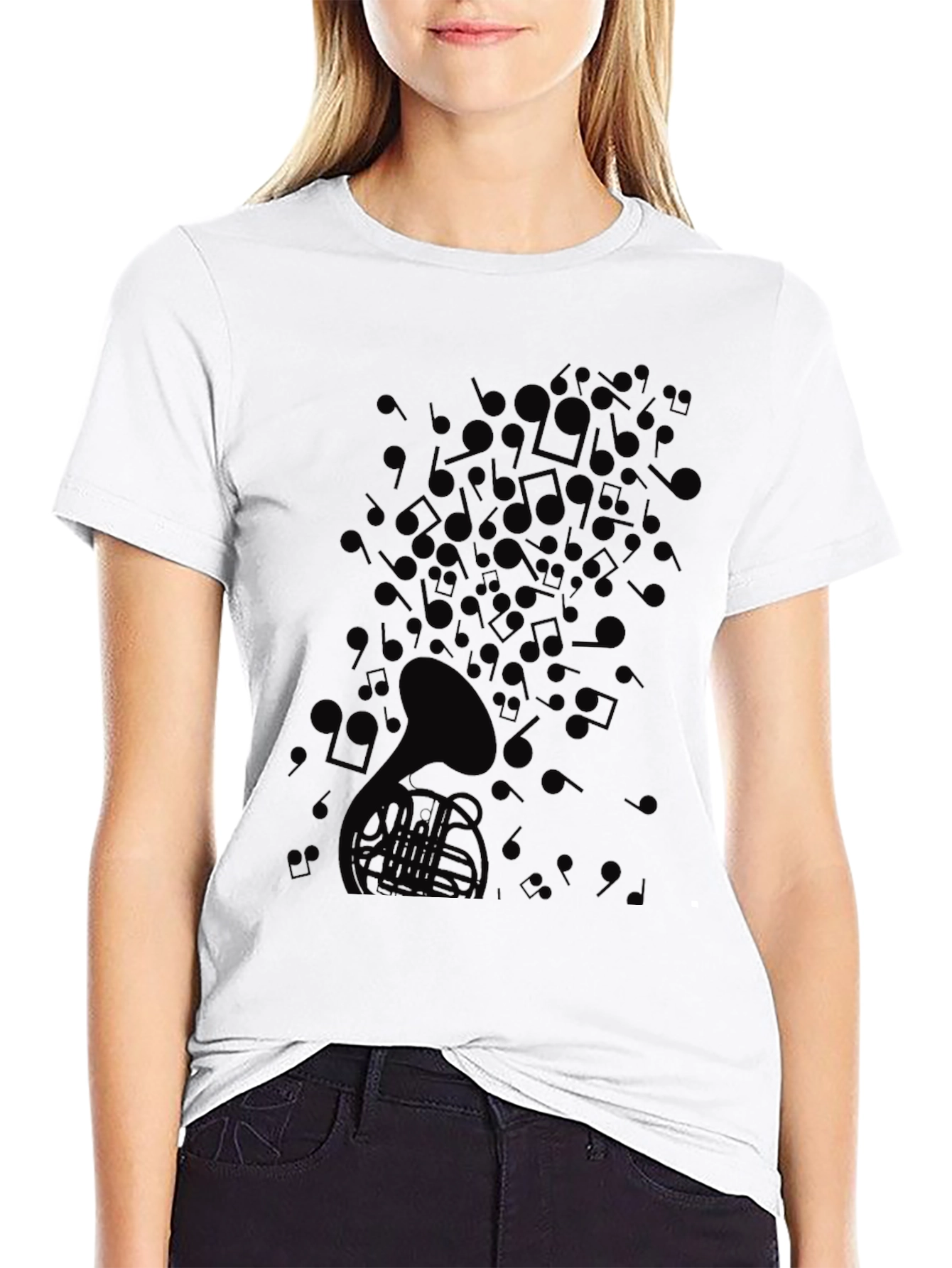 Mens Black Musical Note Graphic T-Shirt