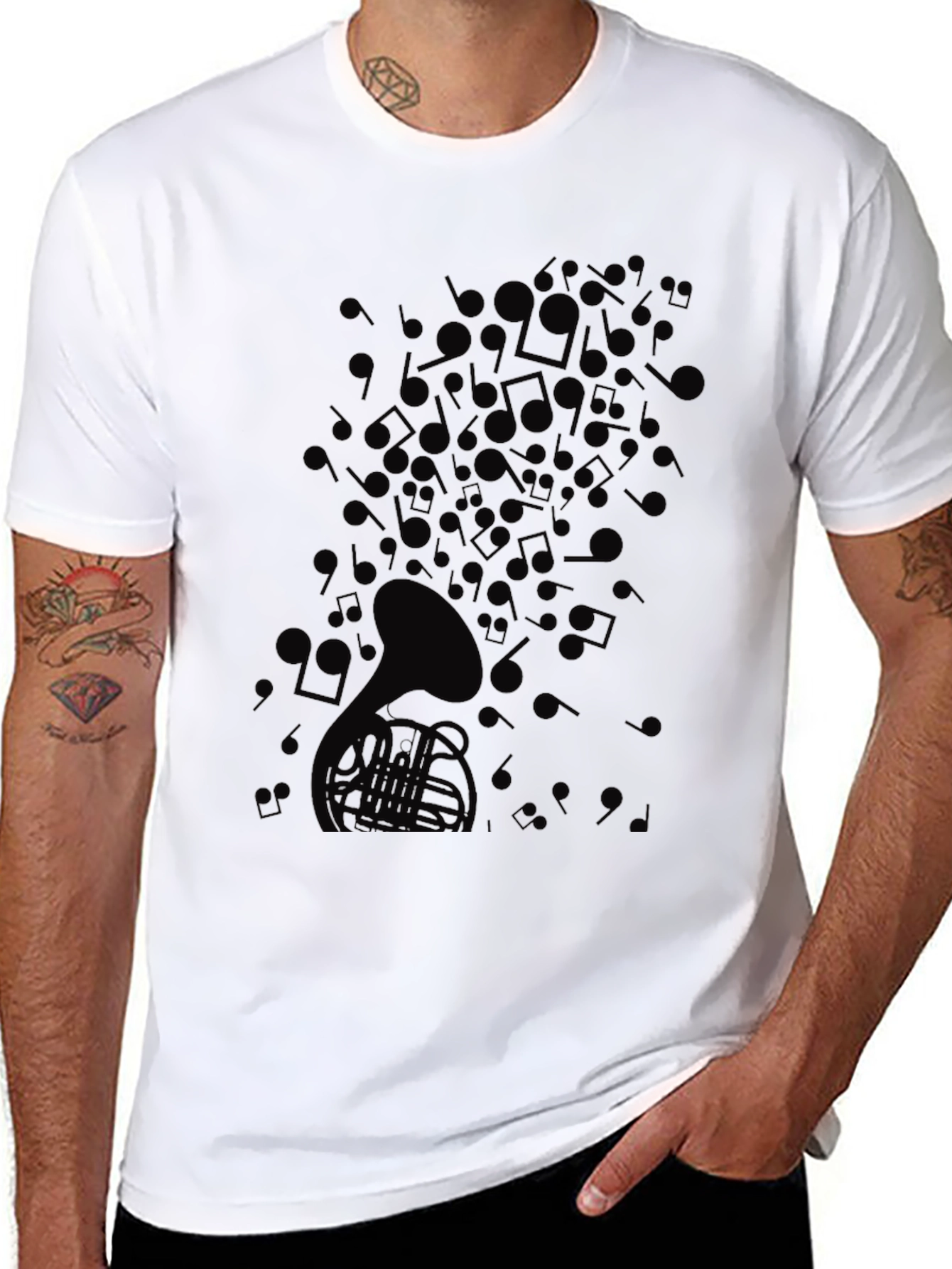Mens Black Musical Note Graphic T-Shirt