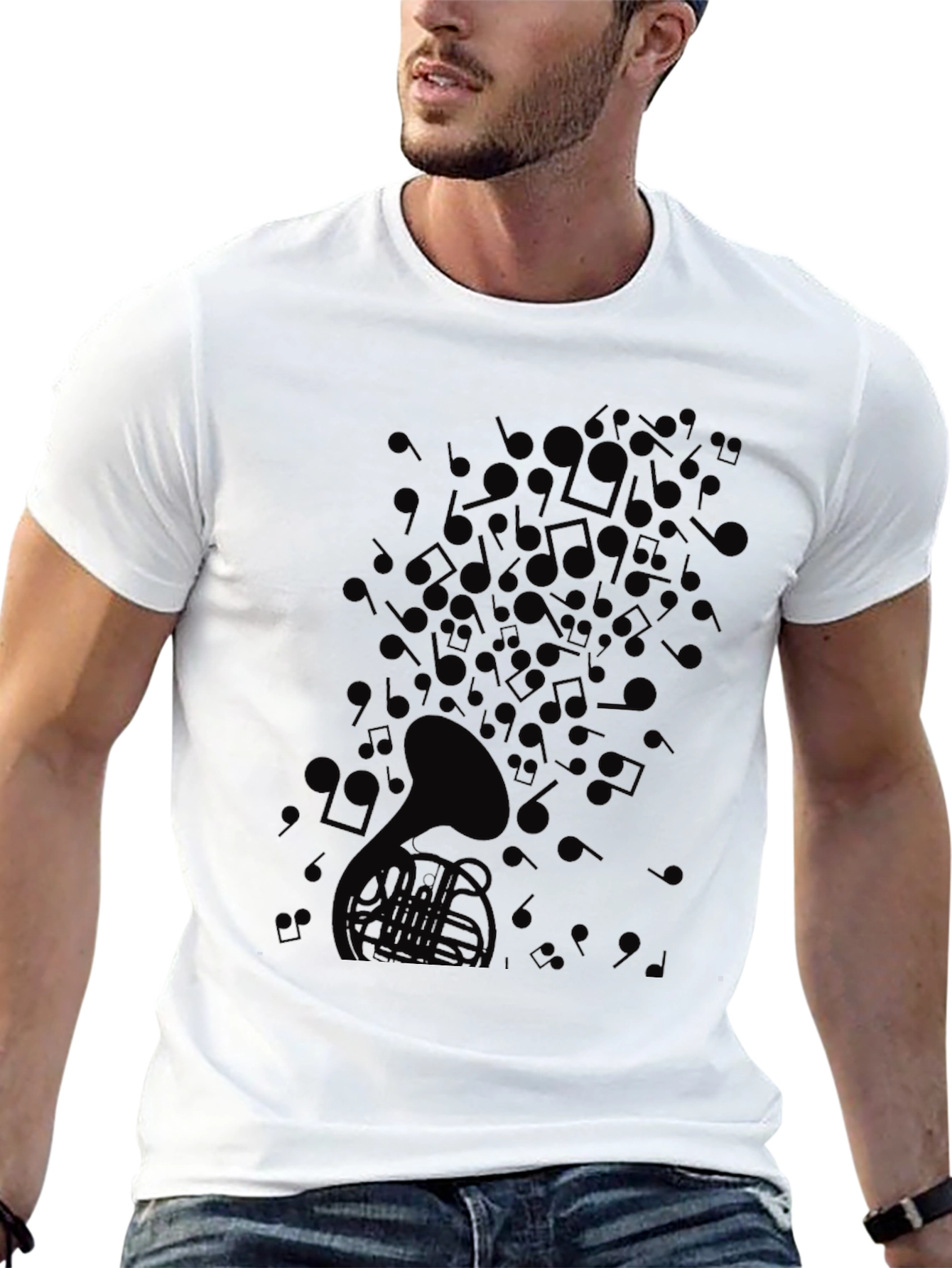 Mens Black Musical Note Graphic T-Shirt