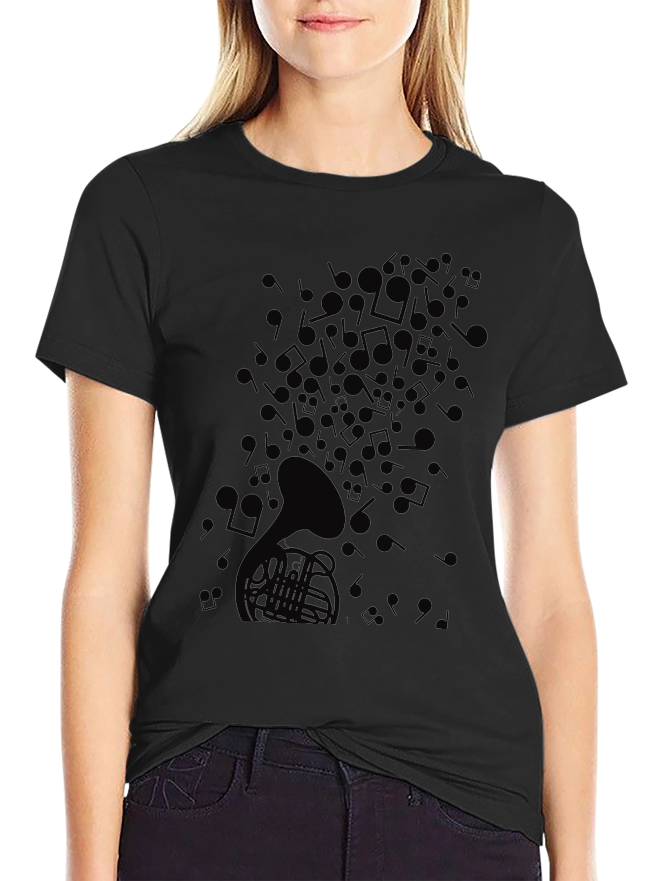 Mens Black Musical Note Graphic T-Shirt