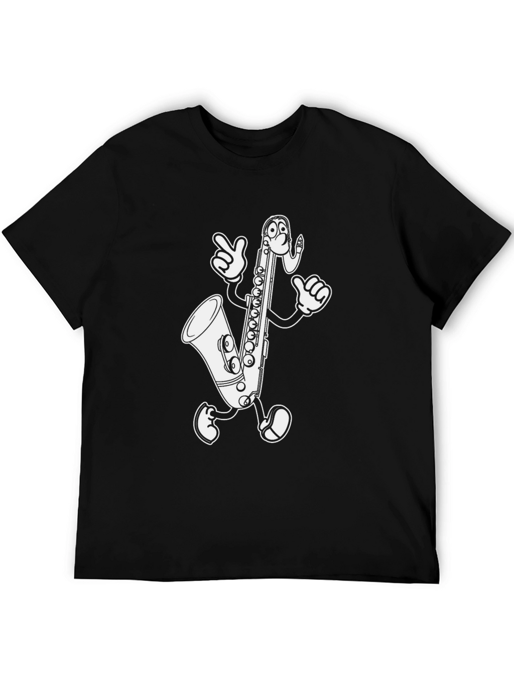 Cartoon Saxophone Black T-Shirt