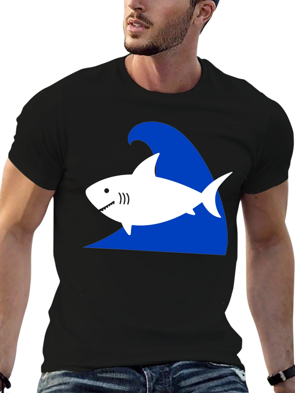 Shark Wave Graphic T-Shirt - Black