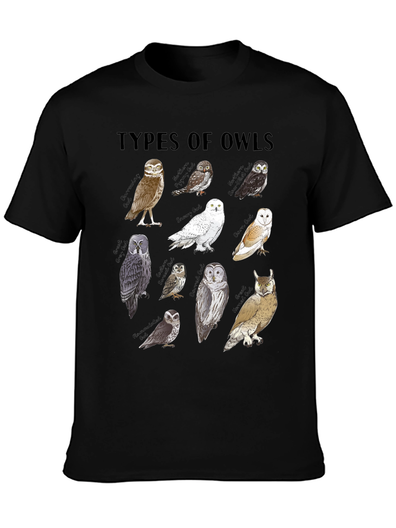 Types of Owls Graphic T-Shirt - Bird Lover Tee