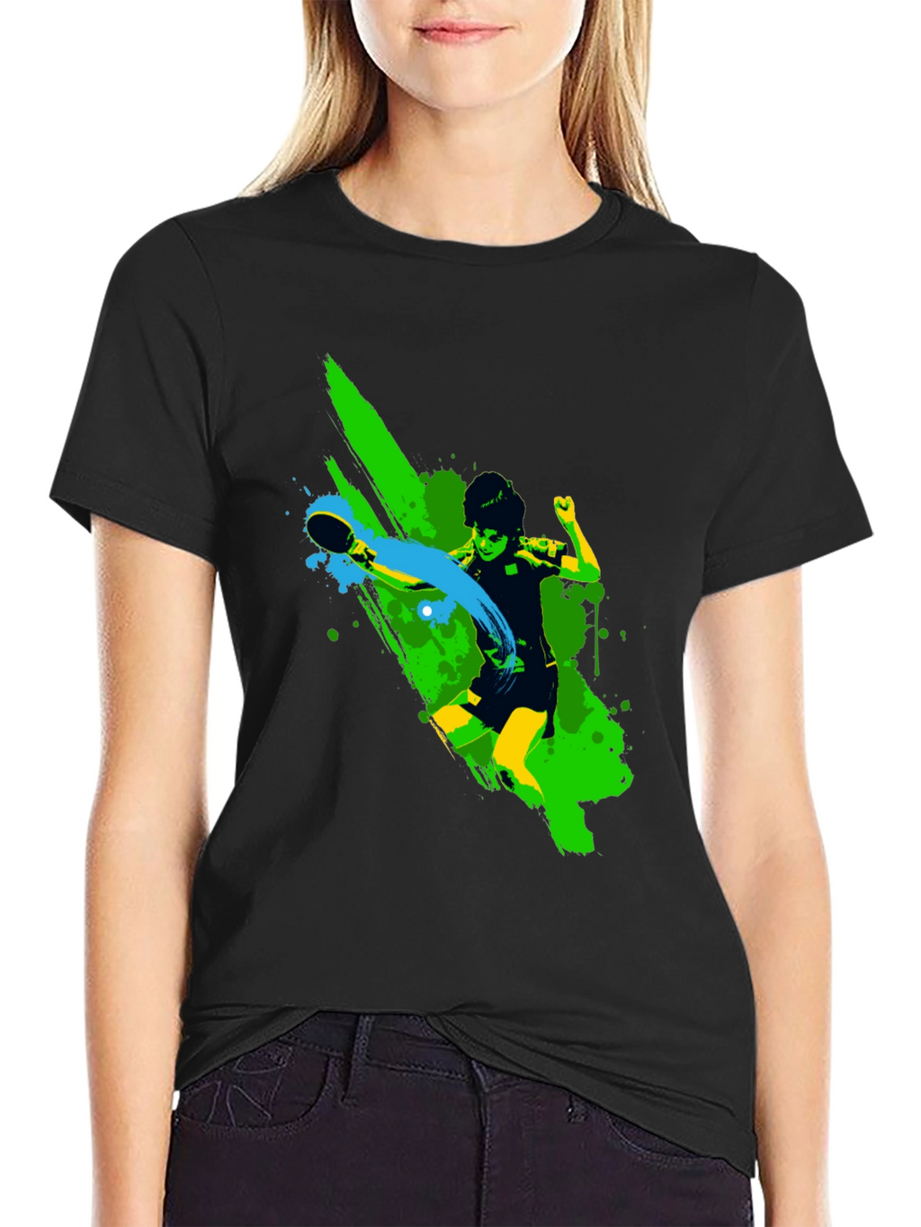 Ping Pong Player Graphic Black T-Shirt