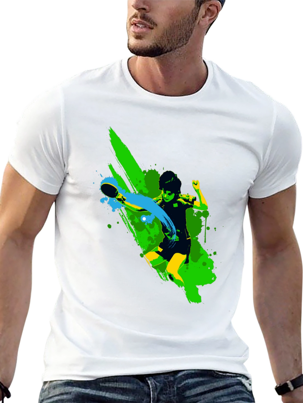 Ping Pong Player Graphic Black T-Shirt